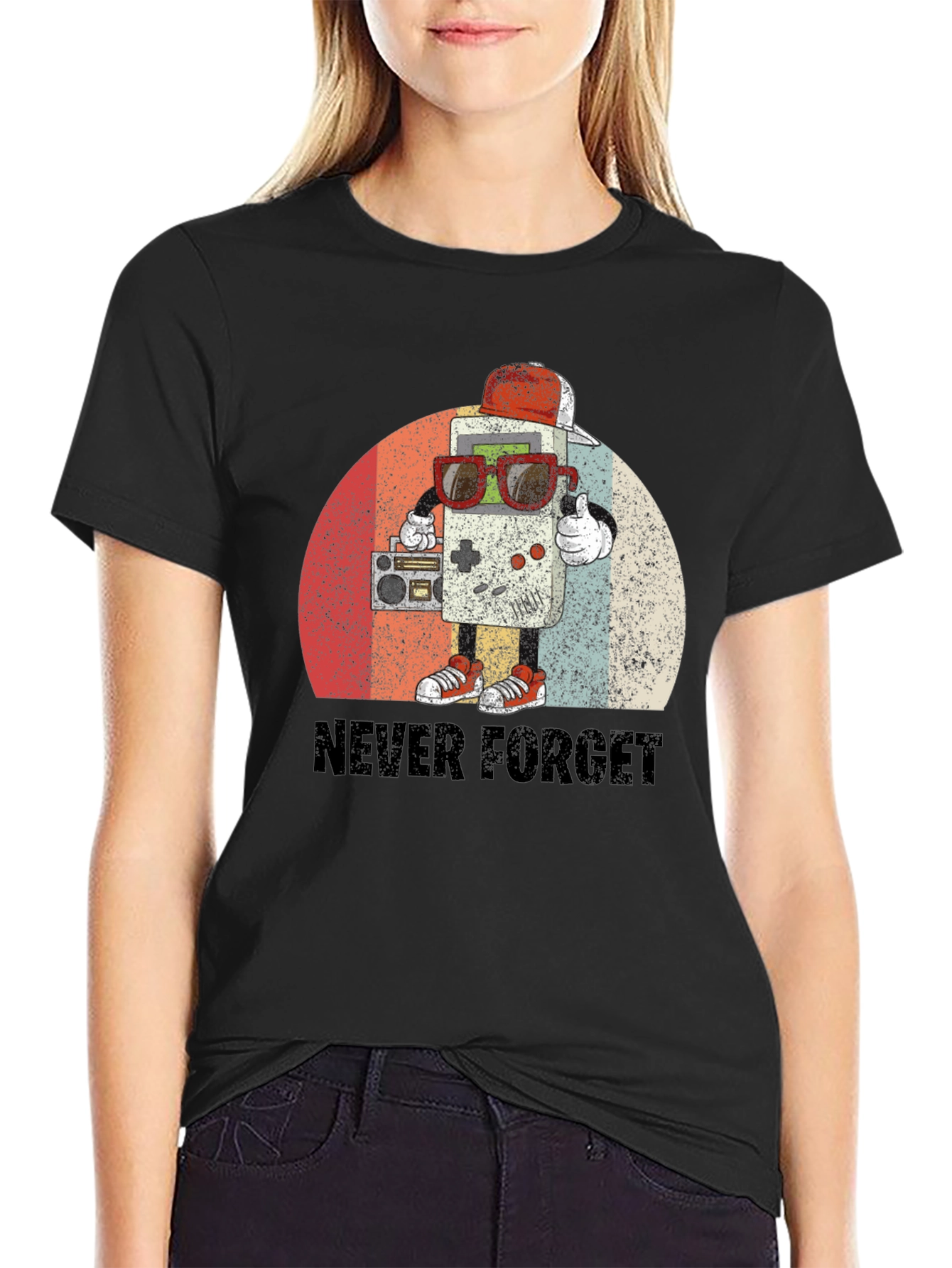 Black Retro Game Console T-Shirt - "Never Forget" Tee view 2