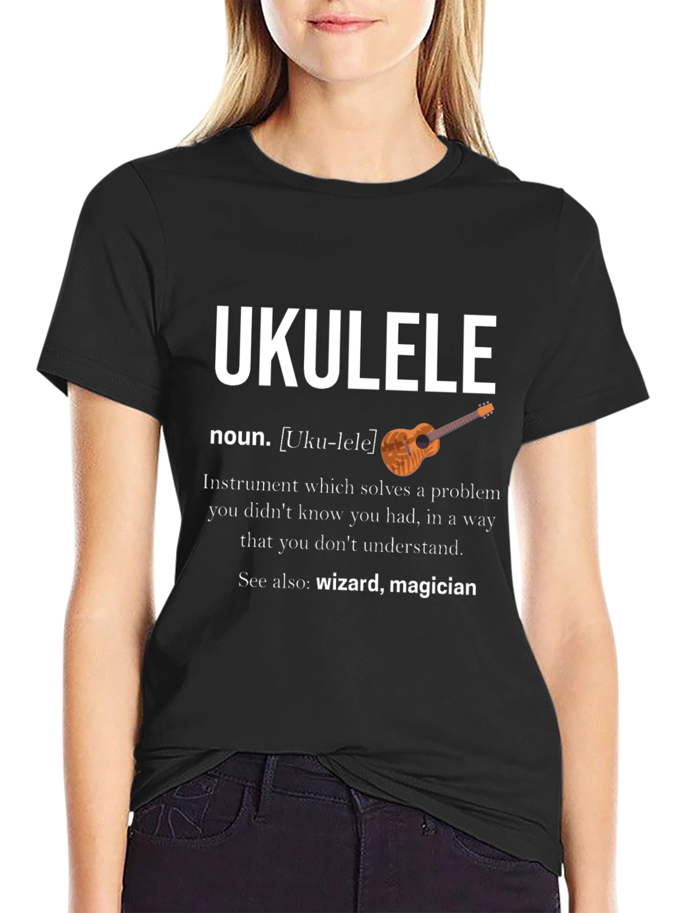 Black Ukulele Definition Graphic T-Shirt view 2