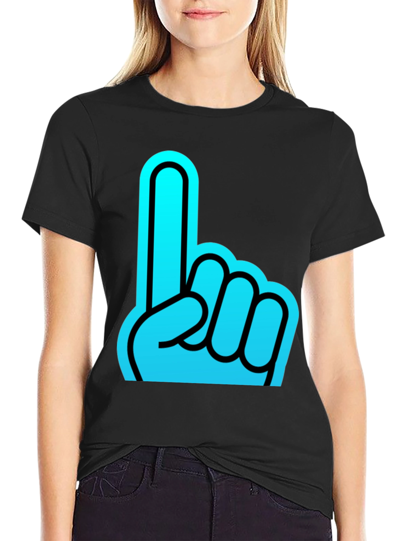 Black Foam Finger Graphic Black T-Shirt view 2