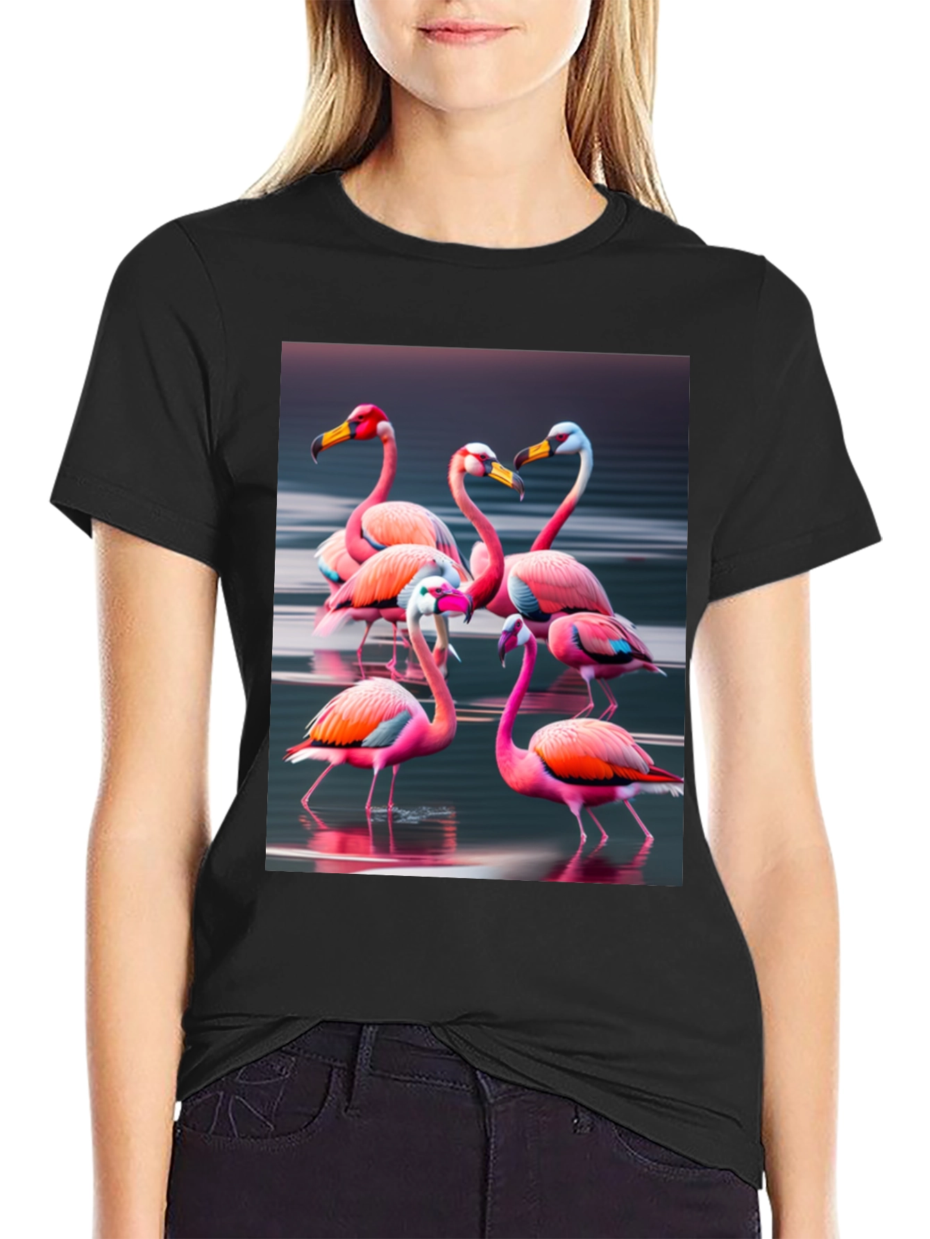 Black Flamingo Flock Graphic Tee - Black Cotton view 2
