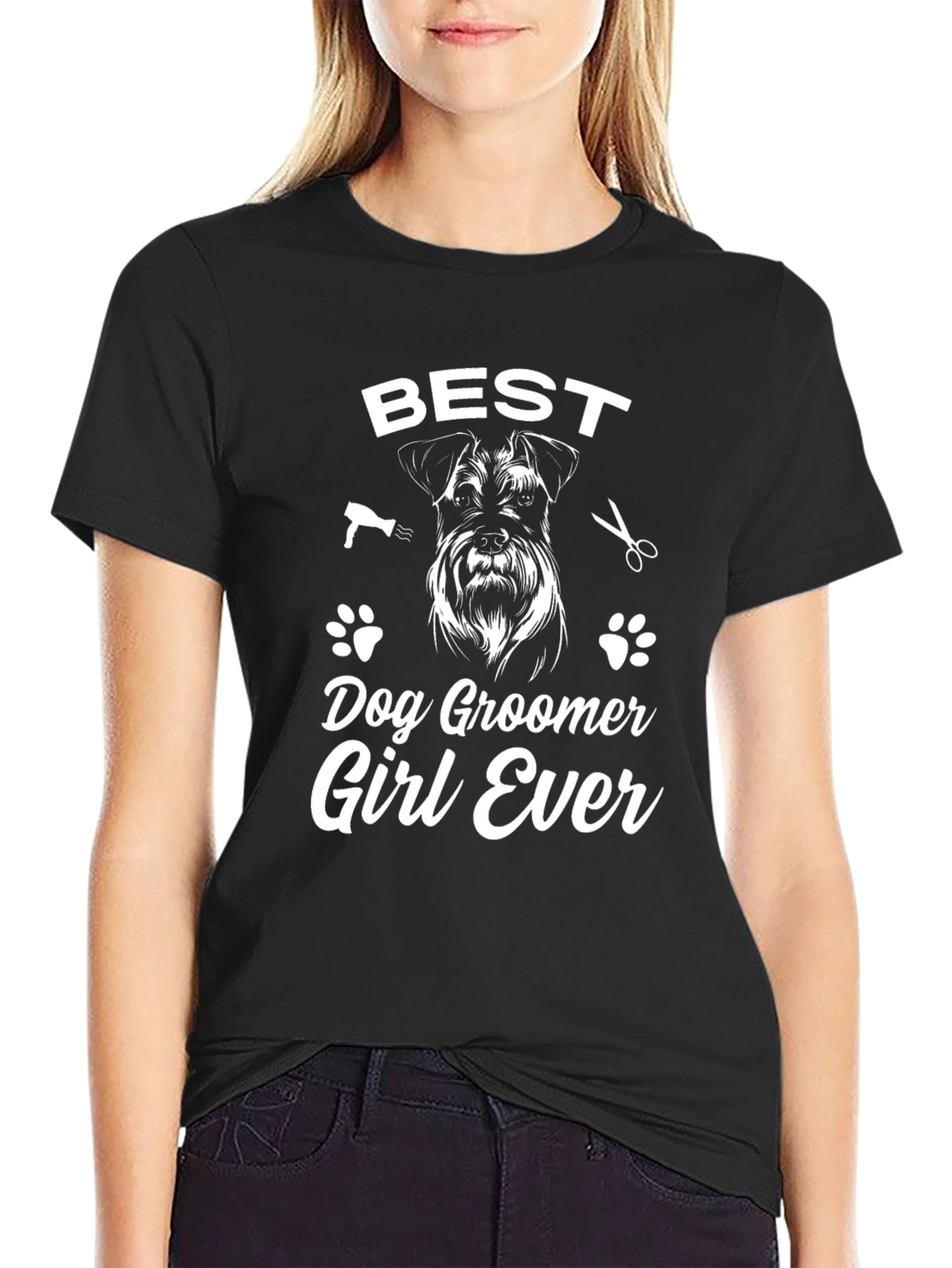 Black Best Dog Groomer Girl Ever T-Shirt, Animal Lover Tee view 2