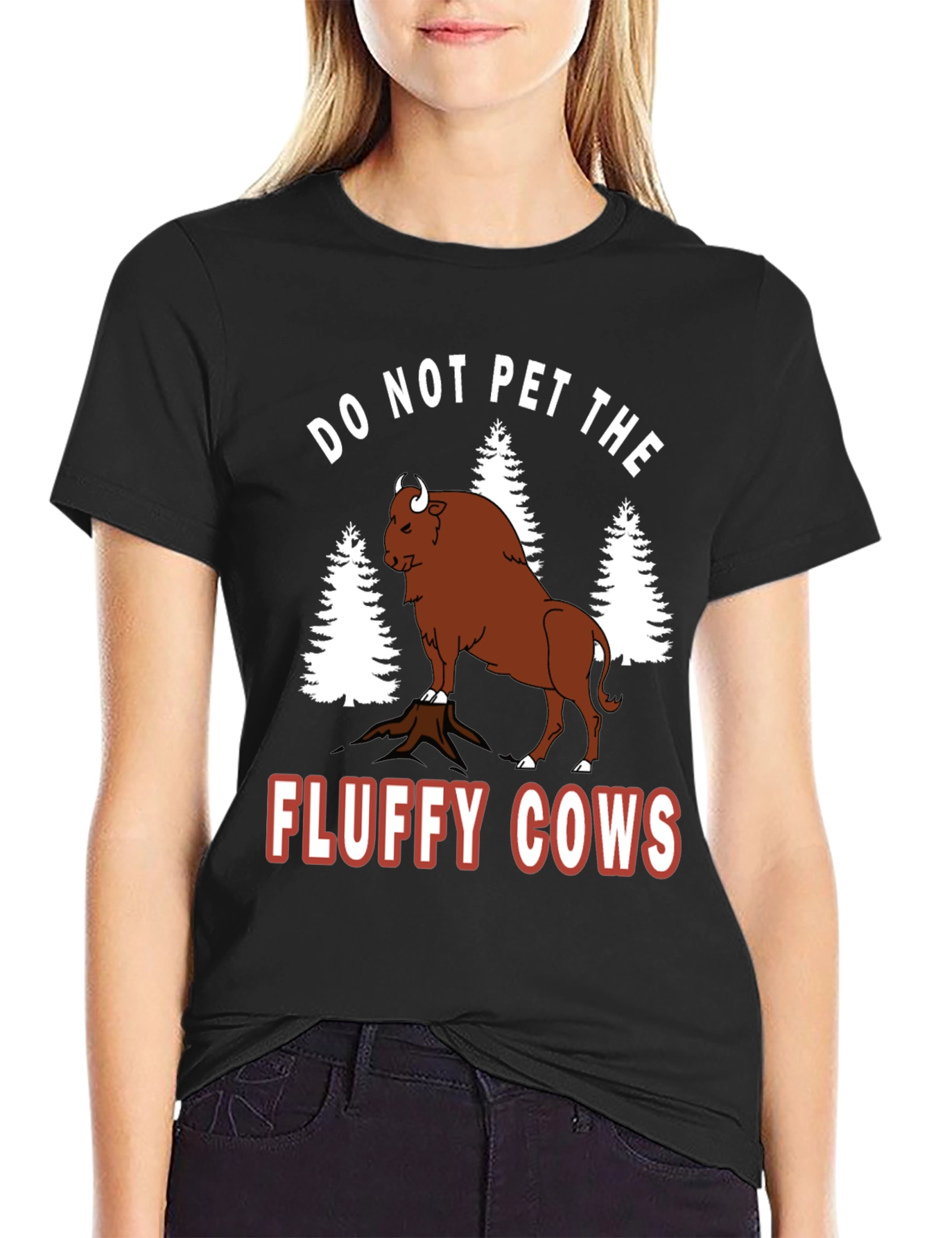 Black Do Not Pet the Fluffy Cows Bison Graphic Tee view 2