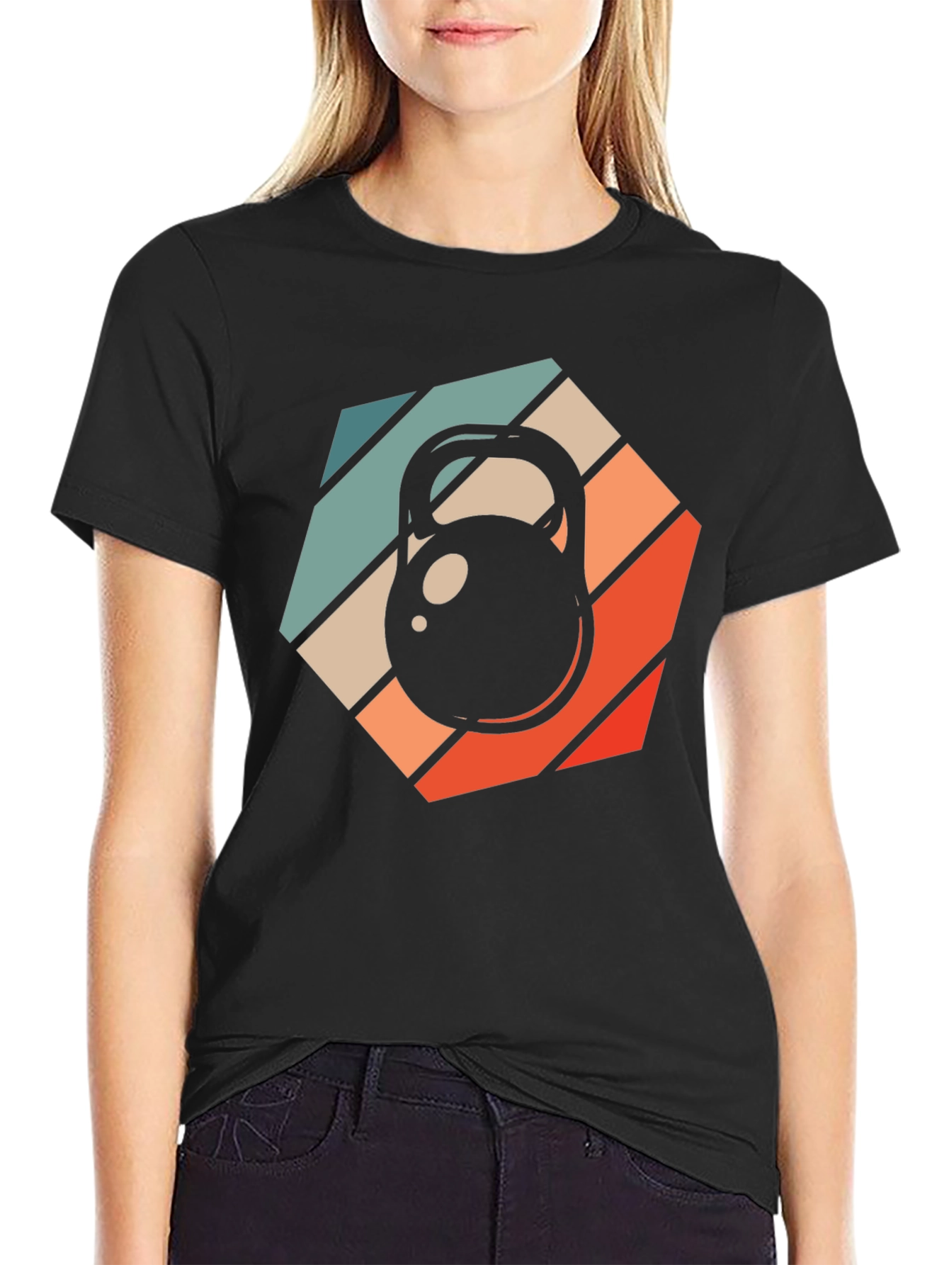 Black Retro Kettlebell Workout T-Shirt view 2