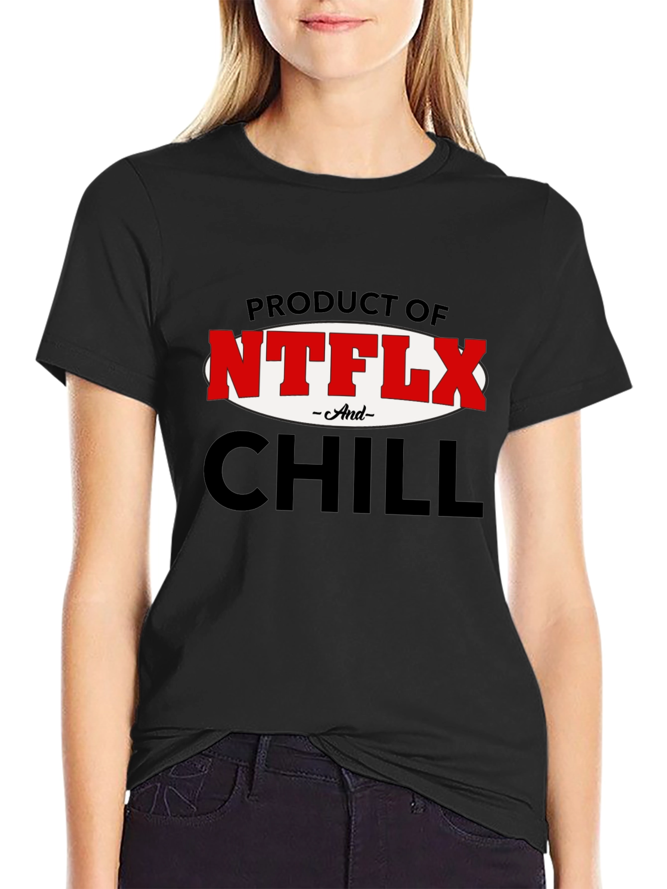 Black Netflix and Chill T-Shirt - Funny Graphic Tee view 2