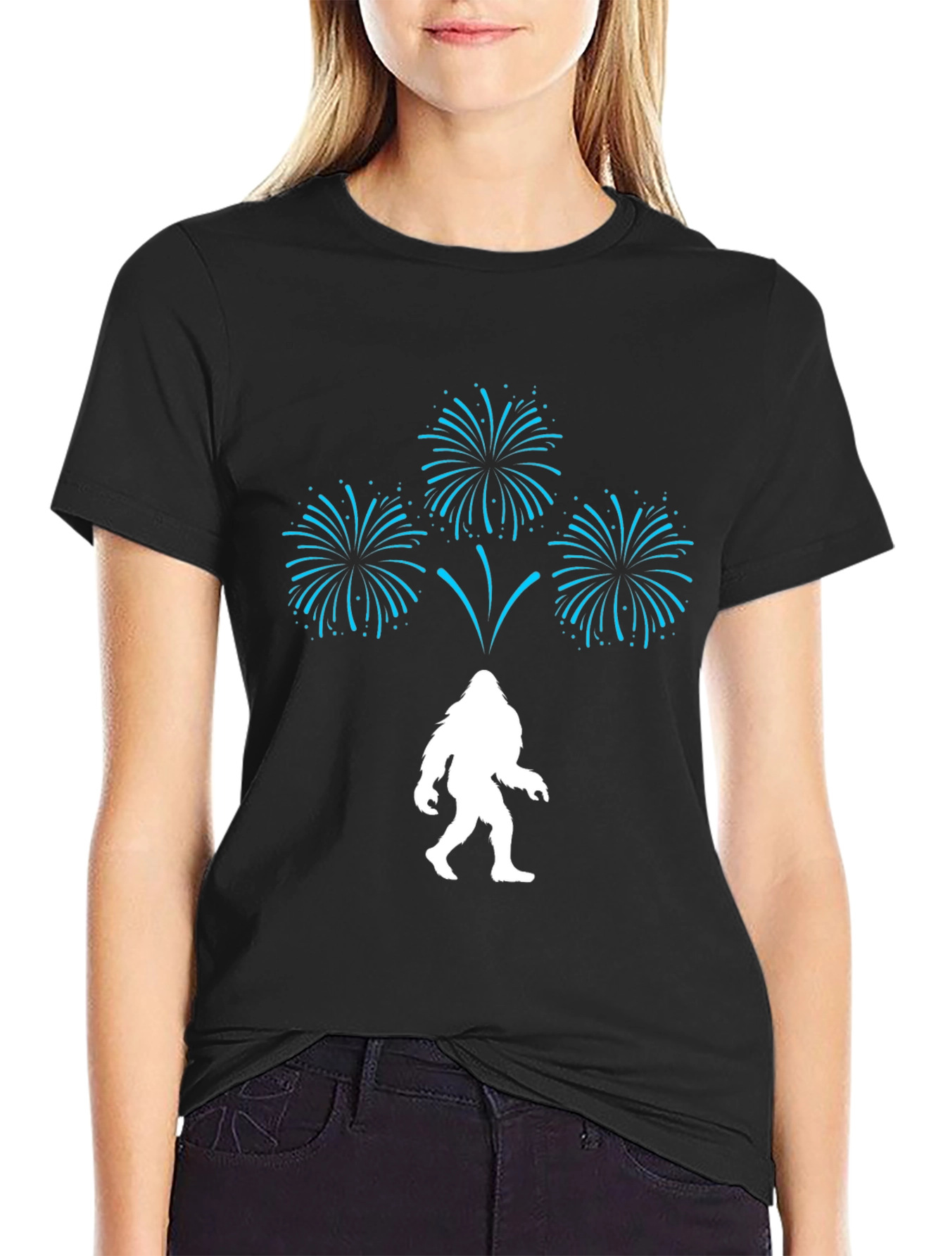Black Bigfoot Fireworks Graphic Tee - Black view 2