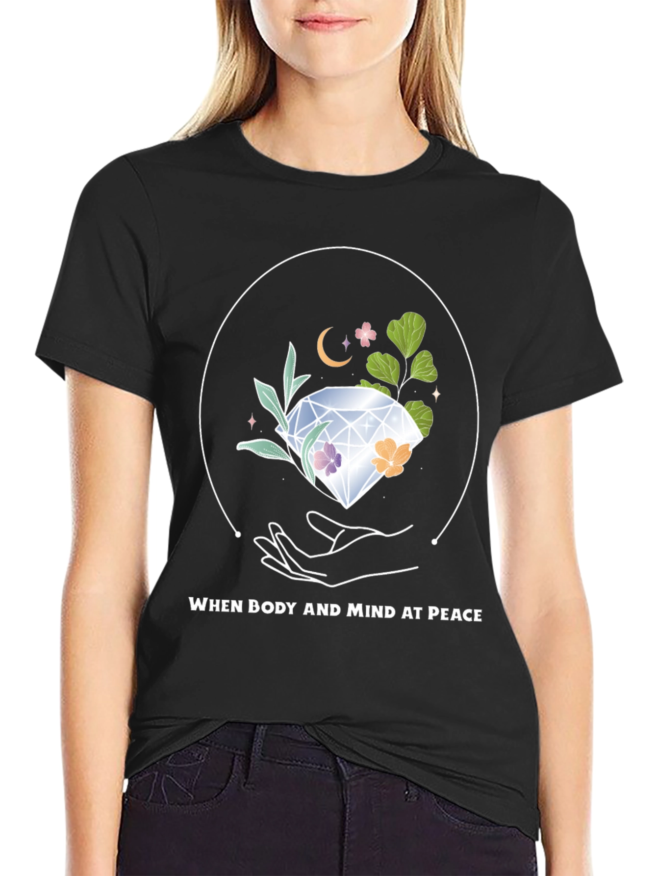Black Peaceful Mind T-Shirt: Body and Mind at Peace Design view 2