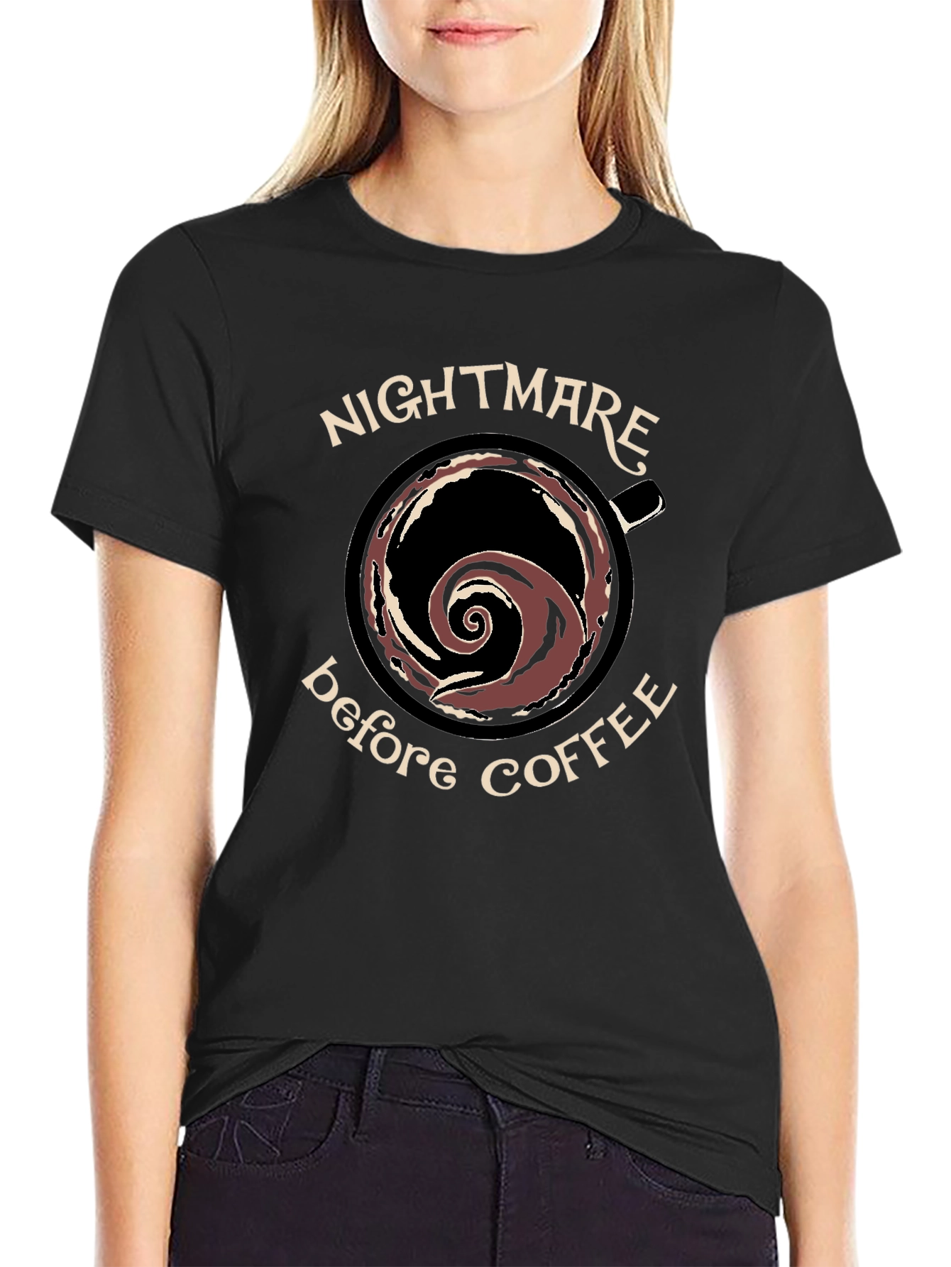 Black Nightmare Before Coffee Black Graphic T-Shirt view 2