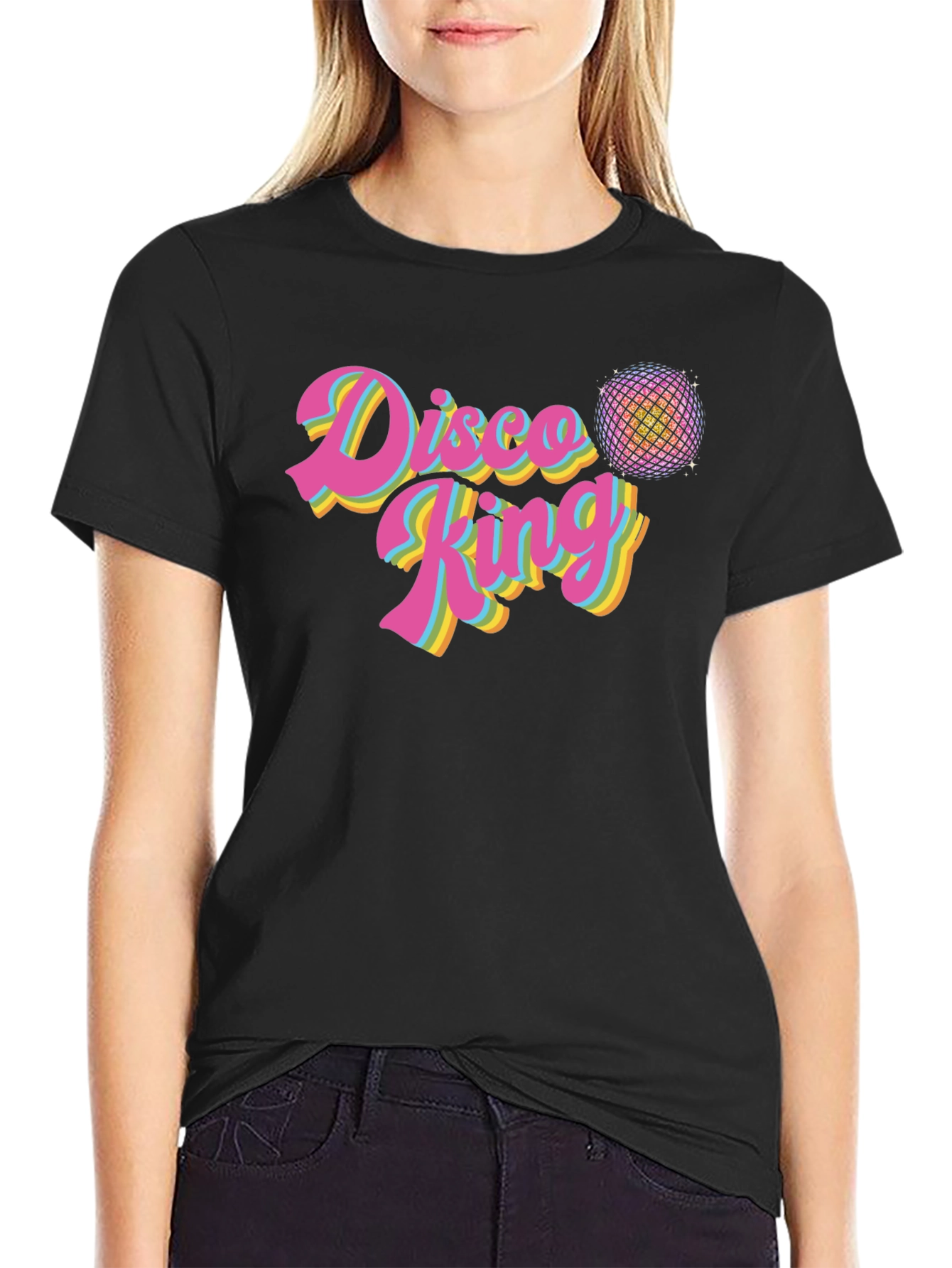 Black Disco King Retro T-Shirt - Black Cotton Tee view 2