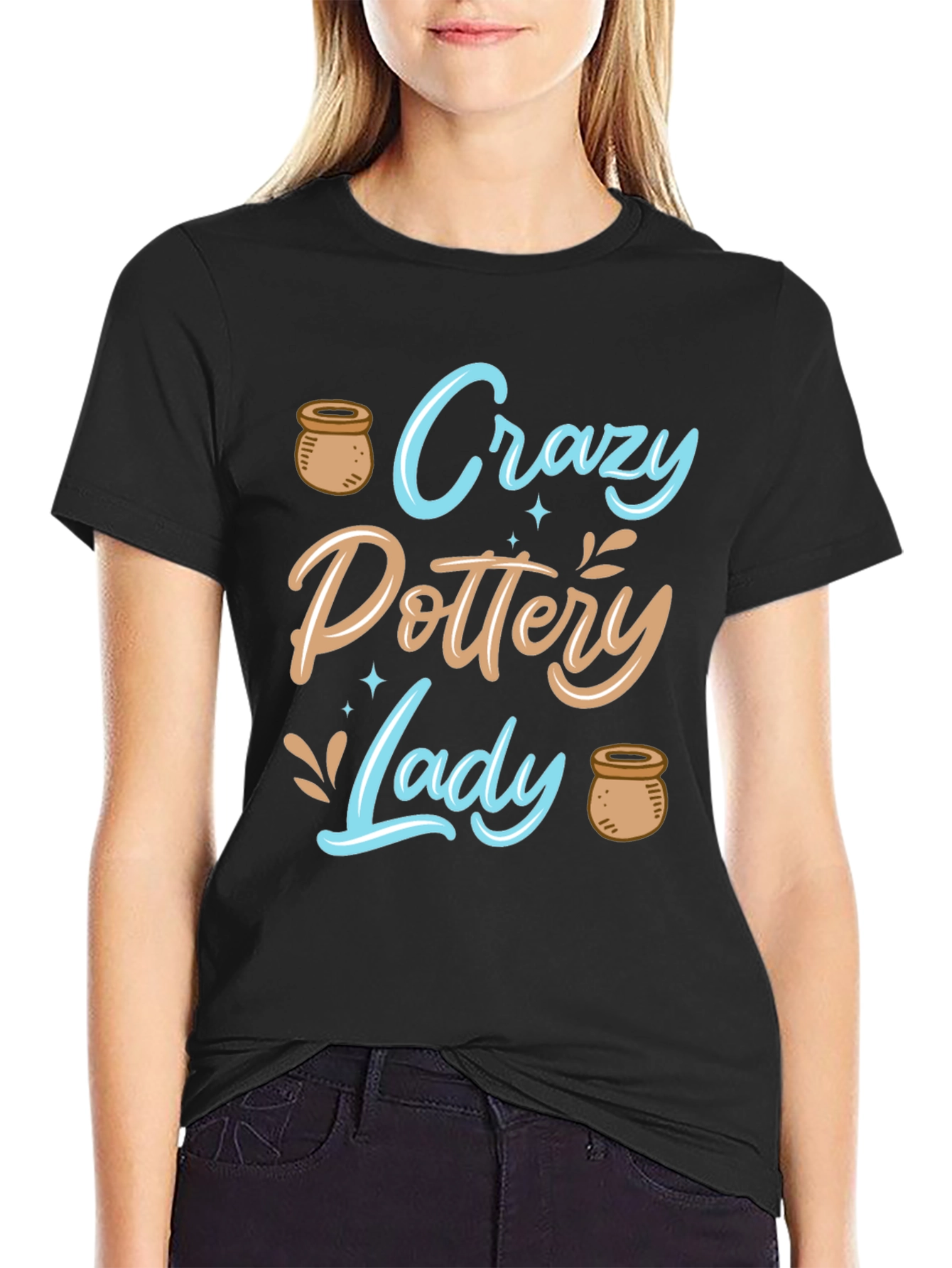 Black Crazy Pottery Lady T-Shirt view 2