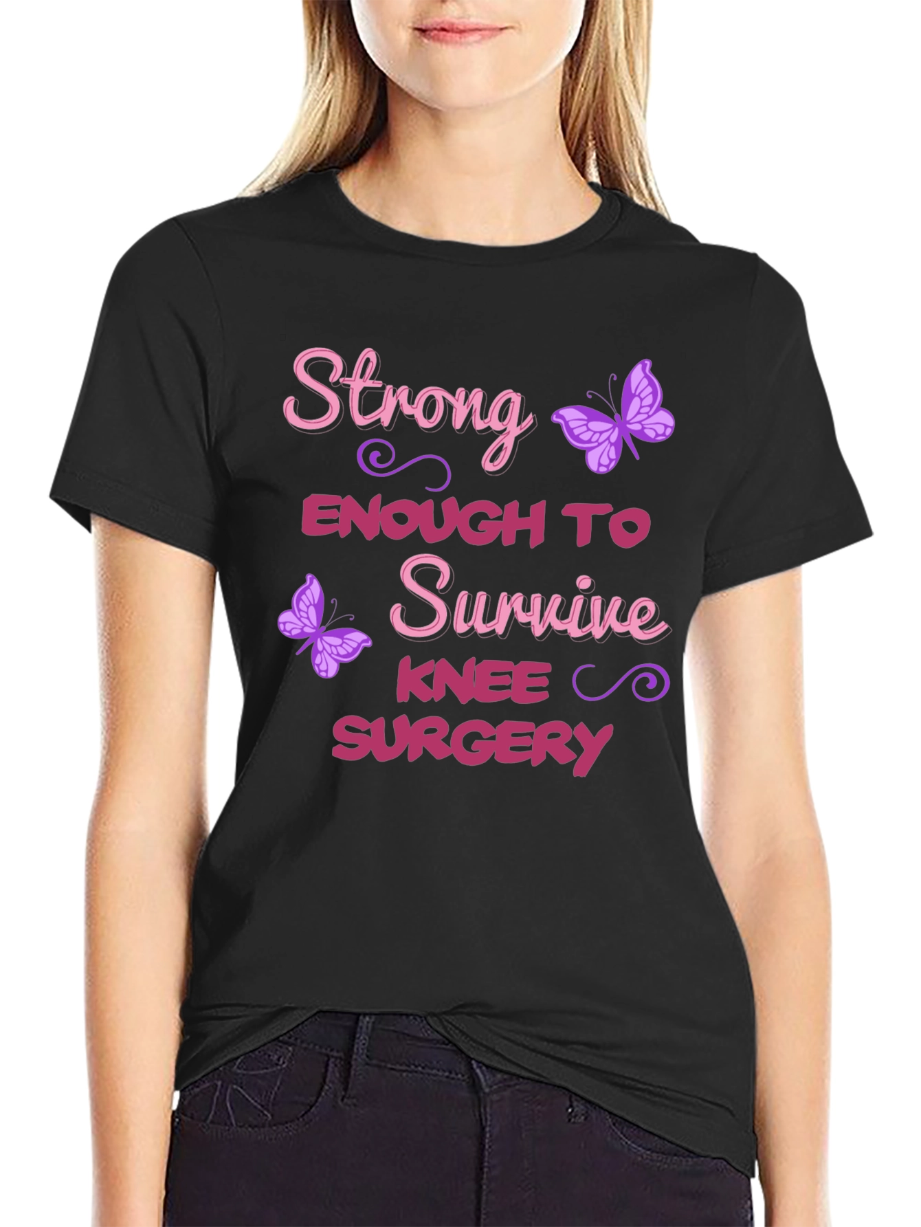 Black Strong Enough Knee Surgery T-Shirt view 2