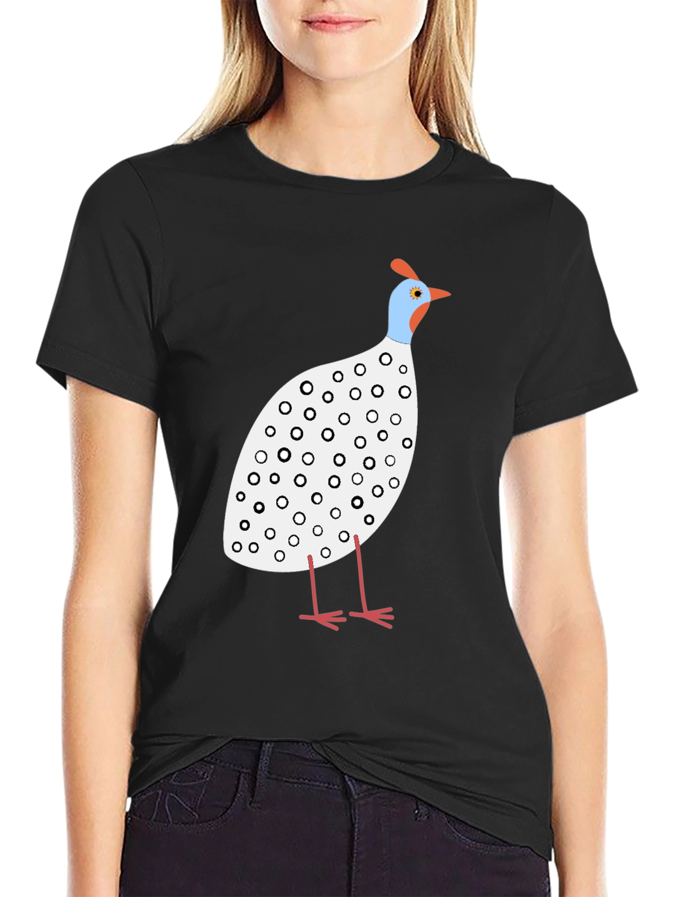 Black Guinea Fowl Graphic Tee - Black Cotton Shirt view 2