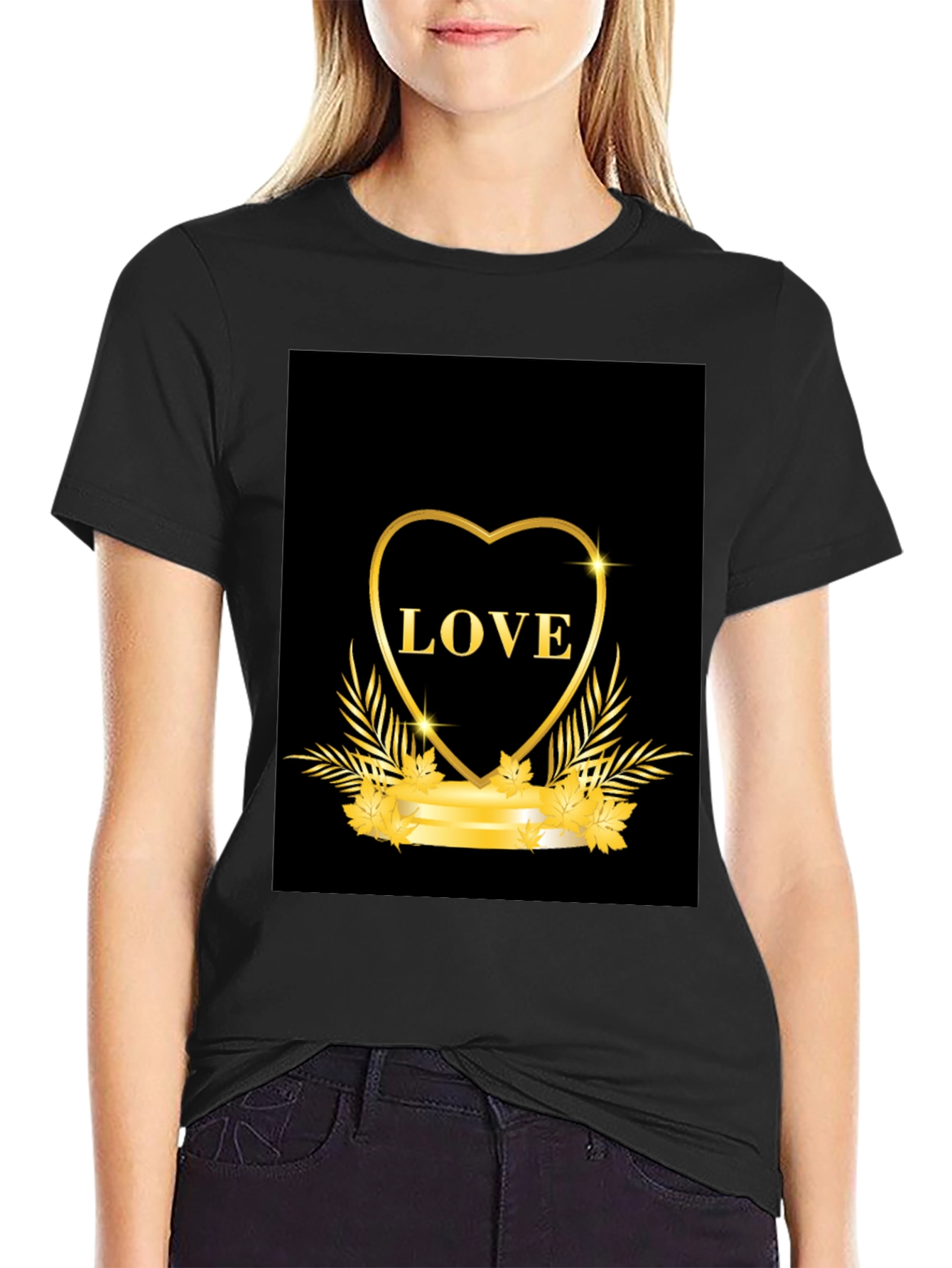 Black Love Heart Graphic Tee - Black Casual T-Shirt view 2