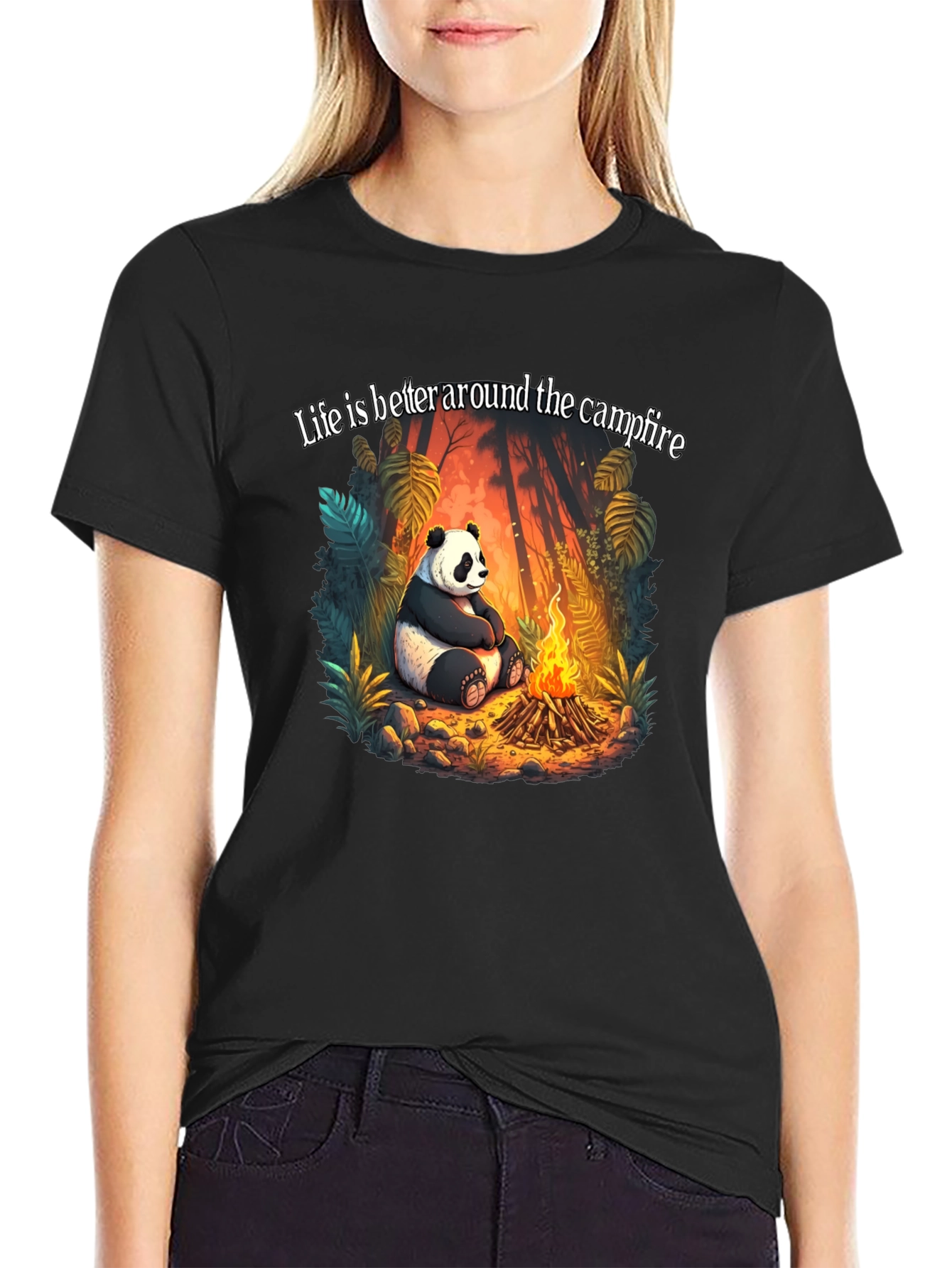 Black Panda Campfire Graphic Tee - Cozy Camping Style view 2