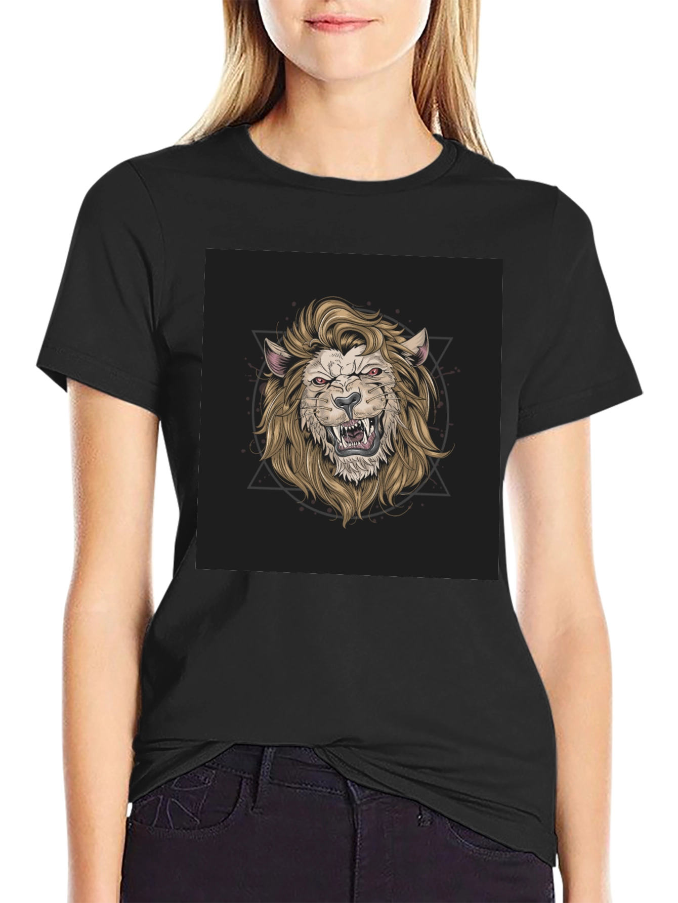 Black Lion Graphic Print Black T-Shirt view 2