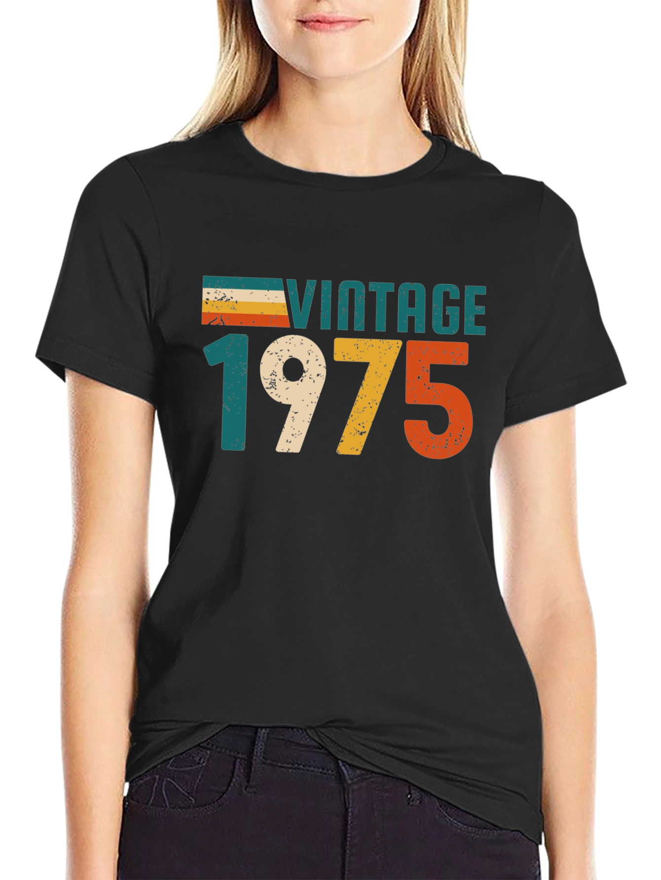 Black Vintage 1975 Retro T-Shirt view 2