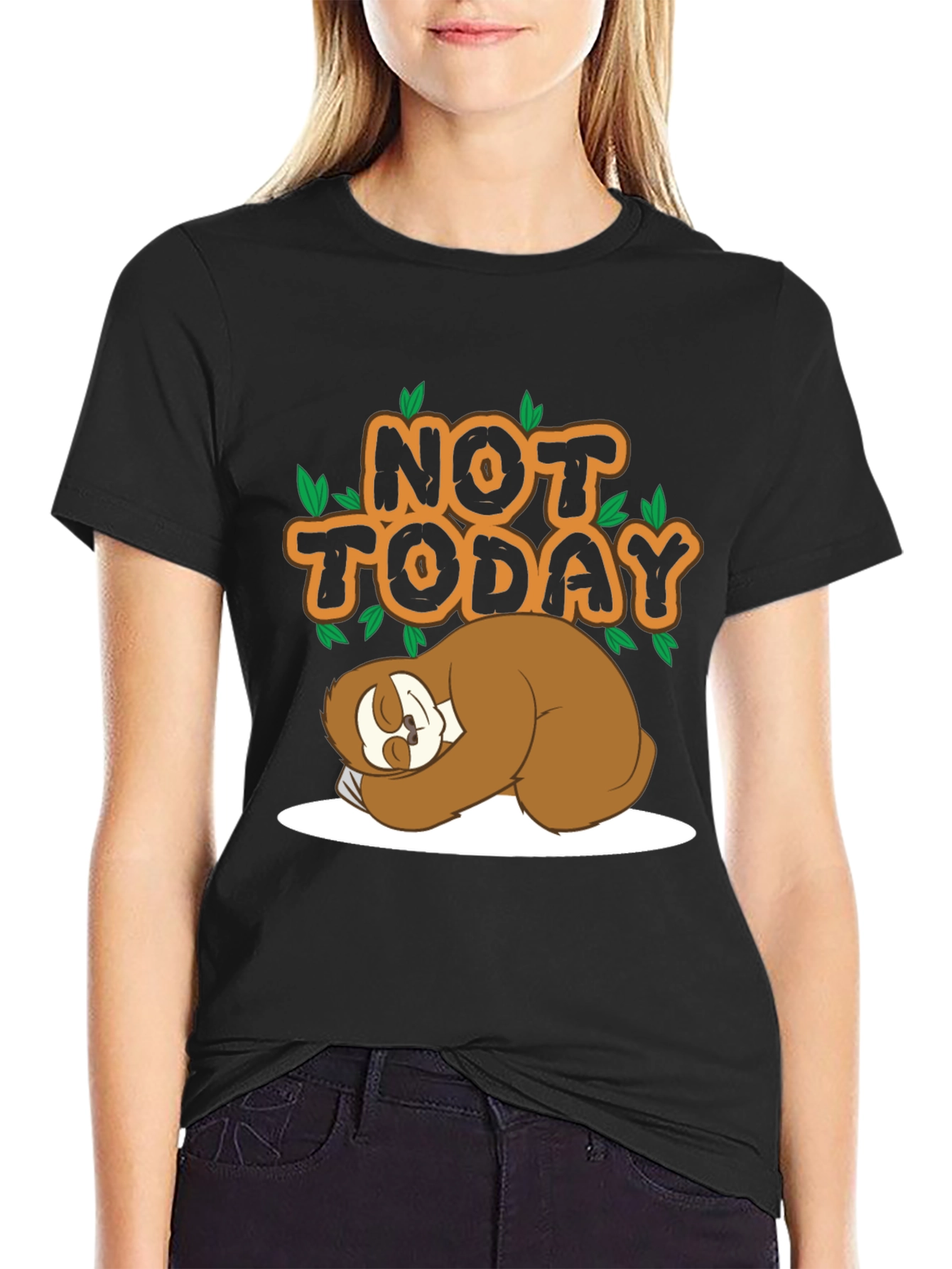 Black Funny Sloth Not Today Black T-Shirt view 2