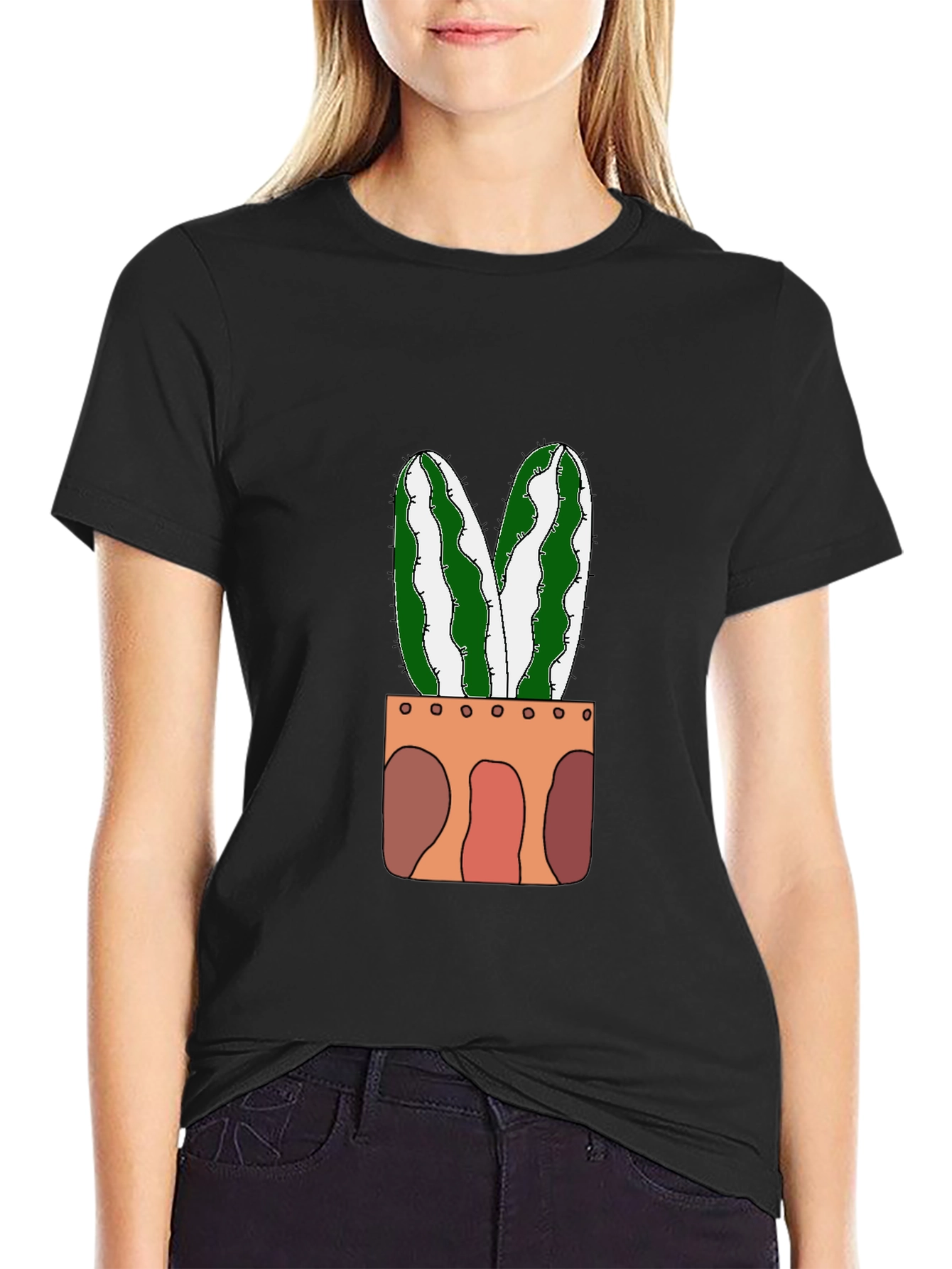 Black Cactus Plant Graphic Tee - Trendy & Unique view 2