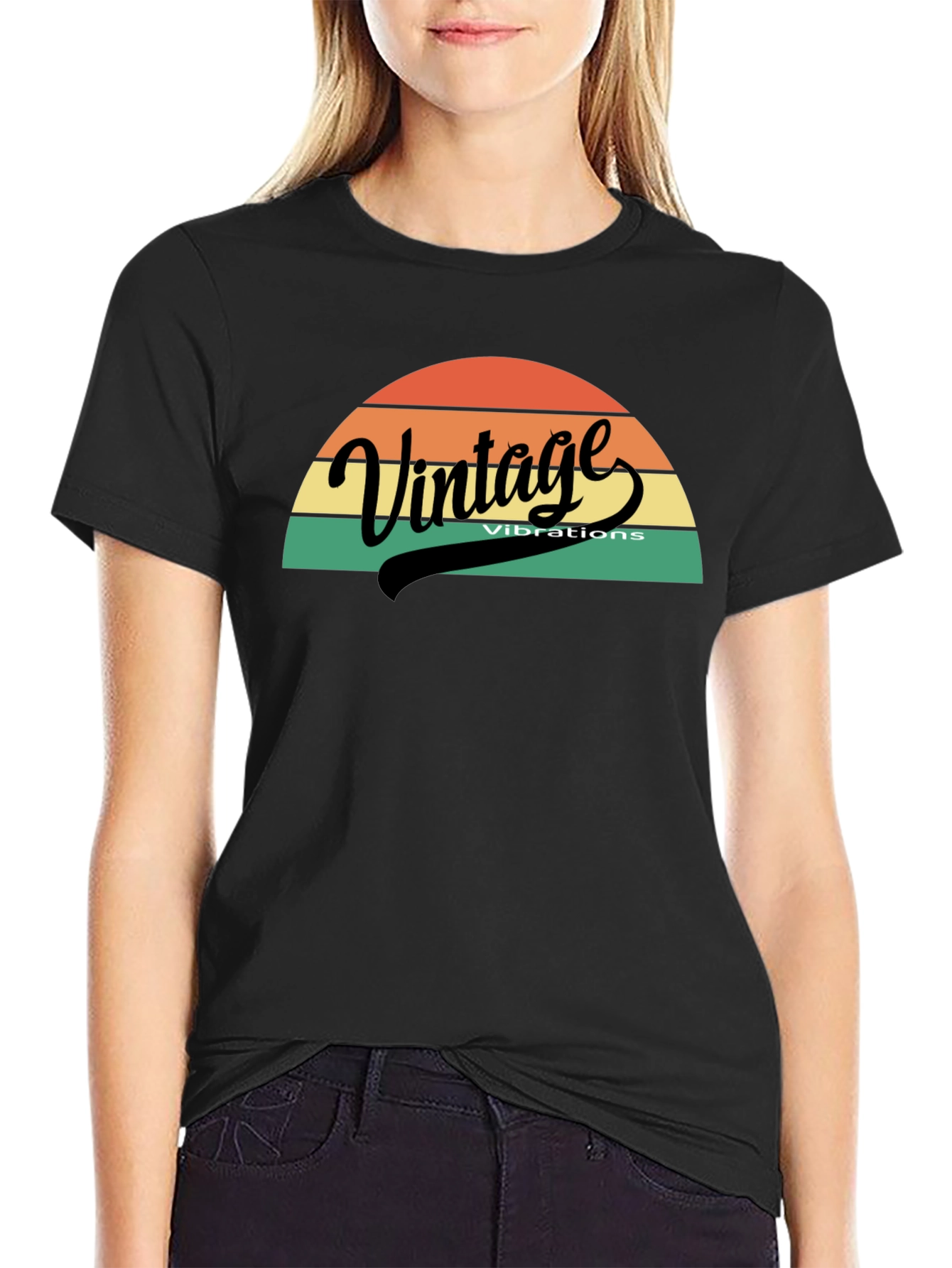 Black Vintage Vibes Graphic Tee - Retro Style view 2