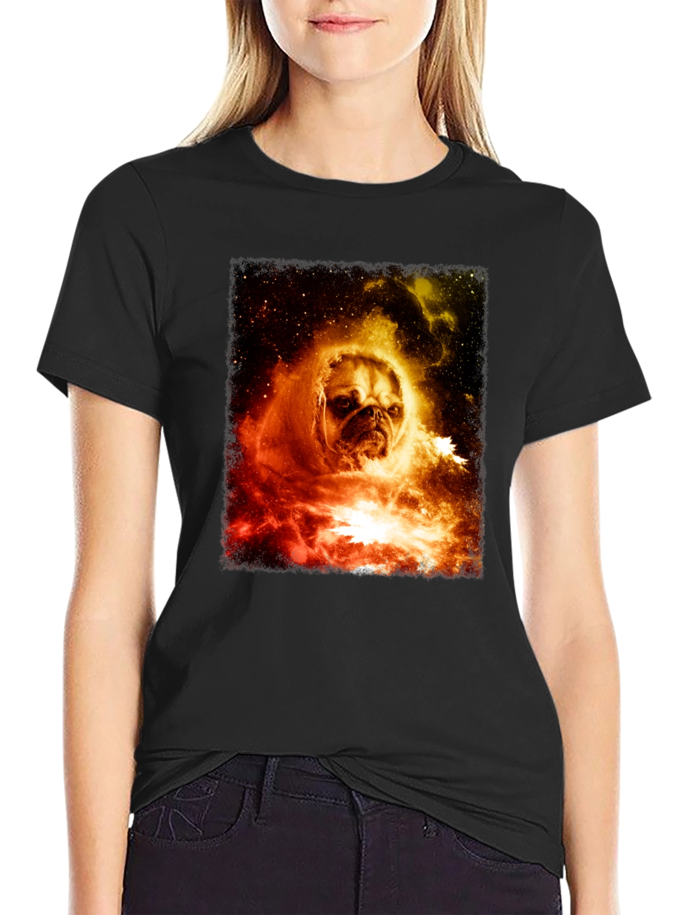 Black Cosmic Pug Graphic T-Shirt - Men's Black Tee view 2