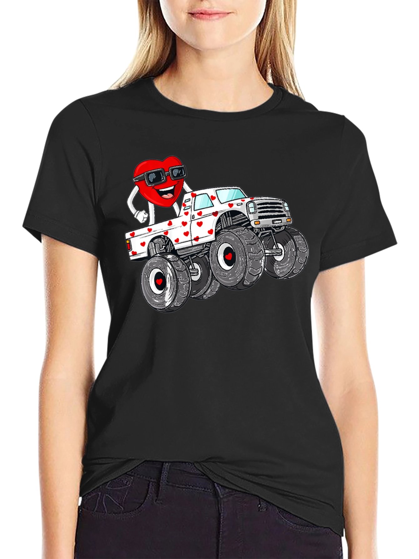 Black Monster Truck Valentine's Day Graphic Tee view 2