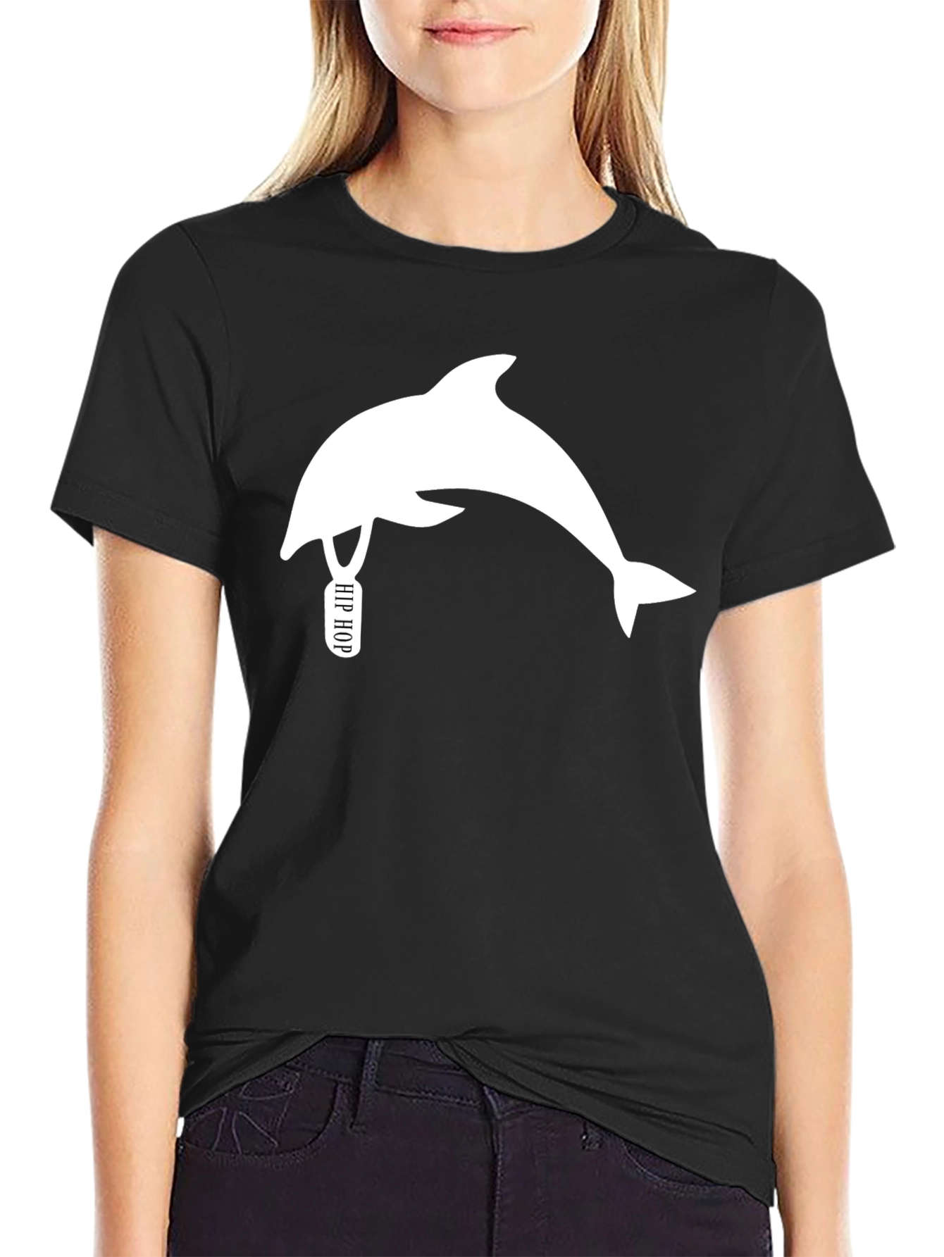 Black Hip Hop Dolphin Black T-Shirt - Unique Graphic Tee view 2