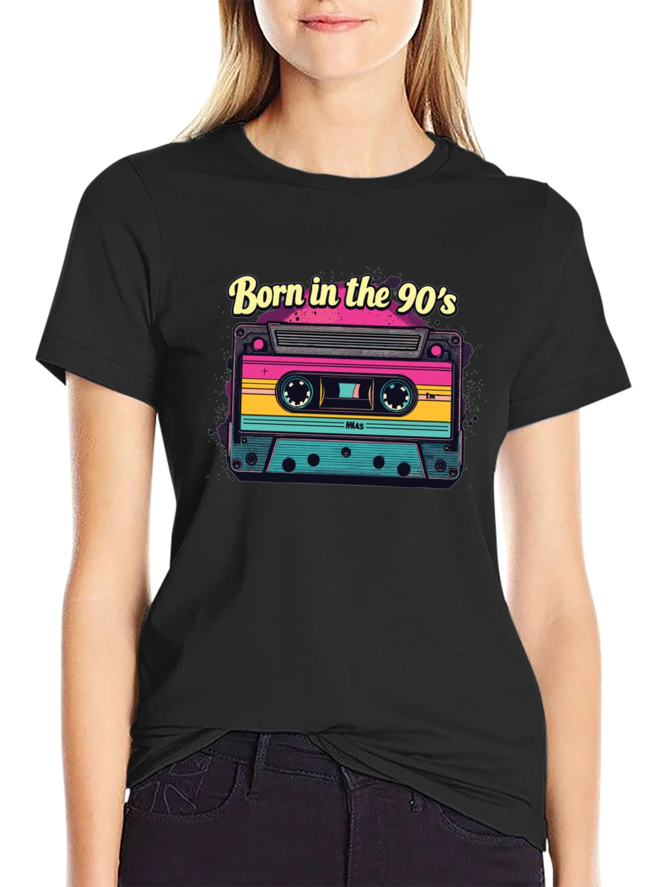 Black Born in the 90s Retro Cassette Tape T-Shirt view 2