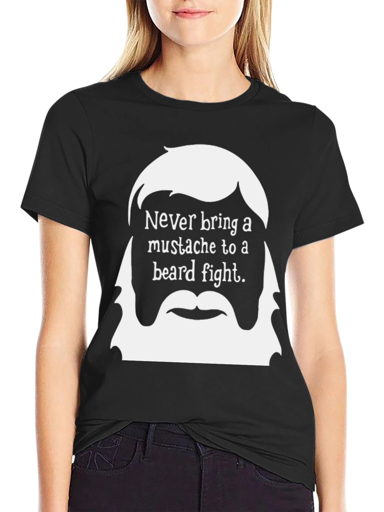 Black Never Bring a Mustache to a Beard Fight T-Shirt view 2