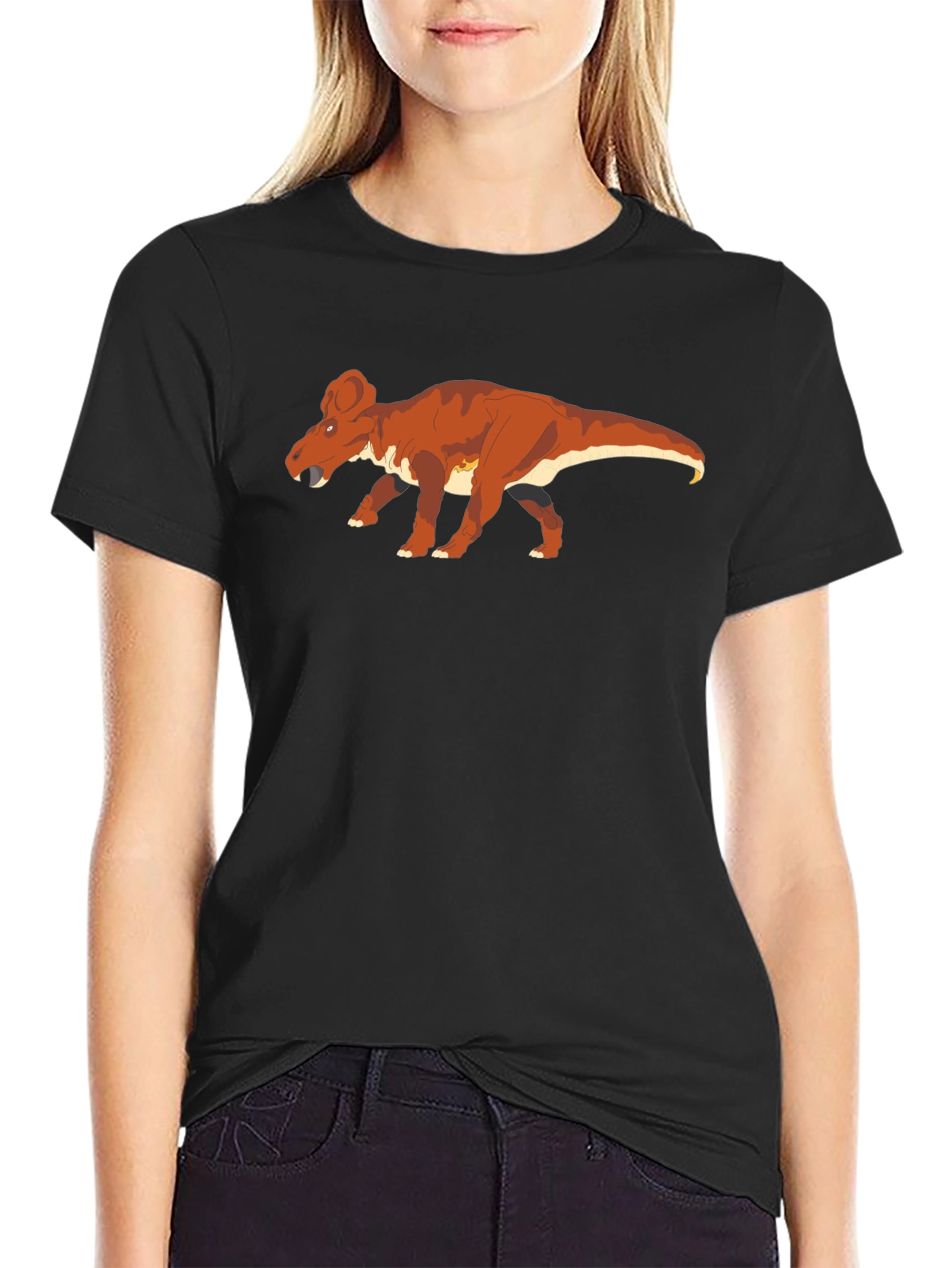 Black Pachycephalosaurus Dinosaur Graphic Tee view 2