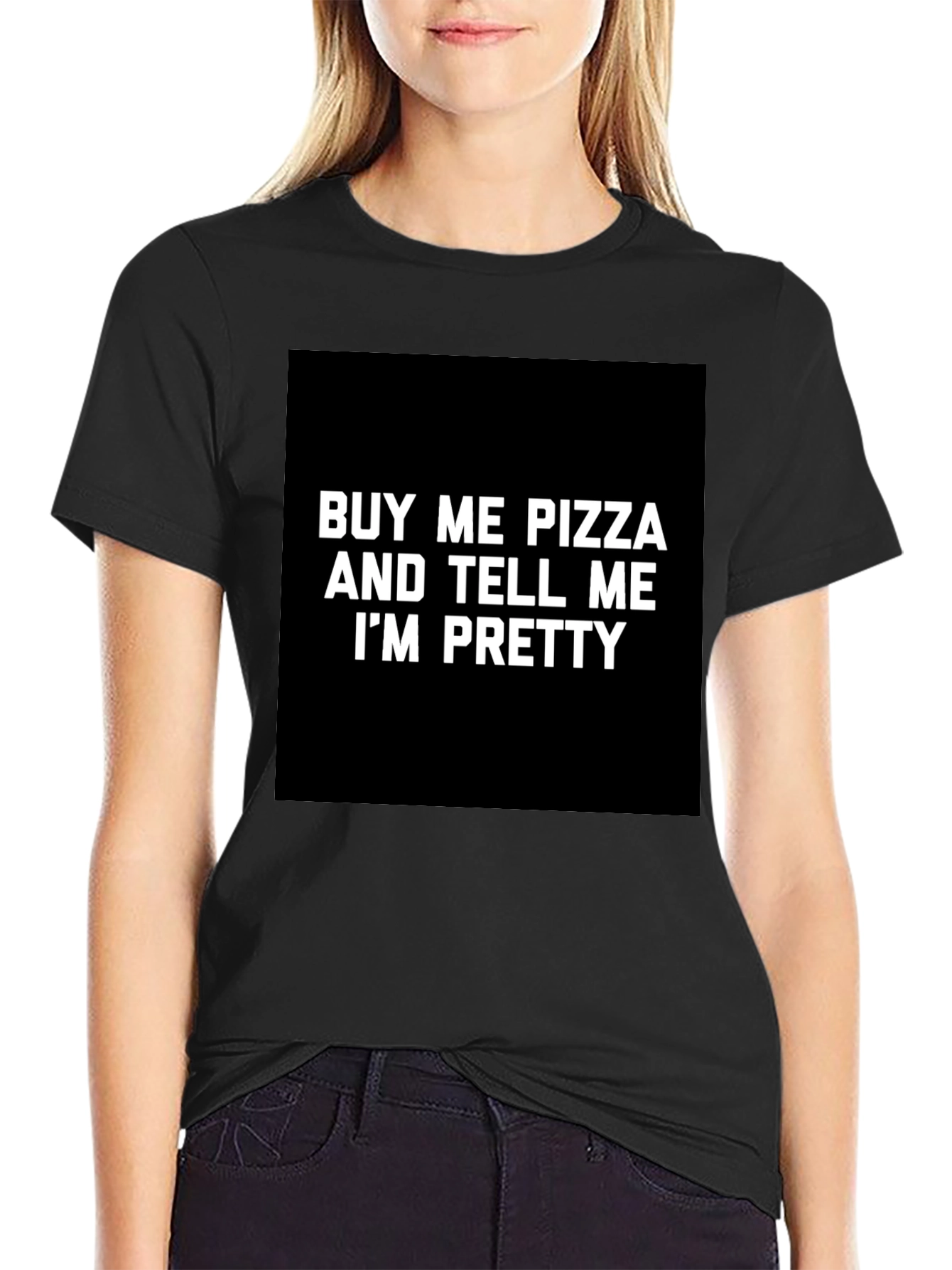 Black Funny Pizza & Compliment Graphic T-Shirt view 2