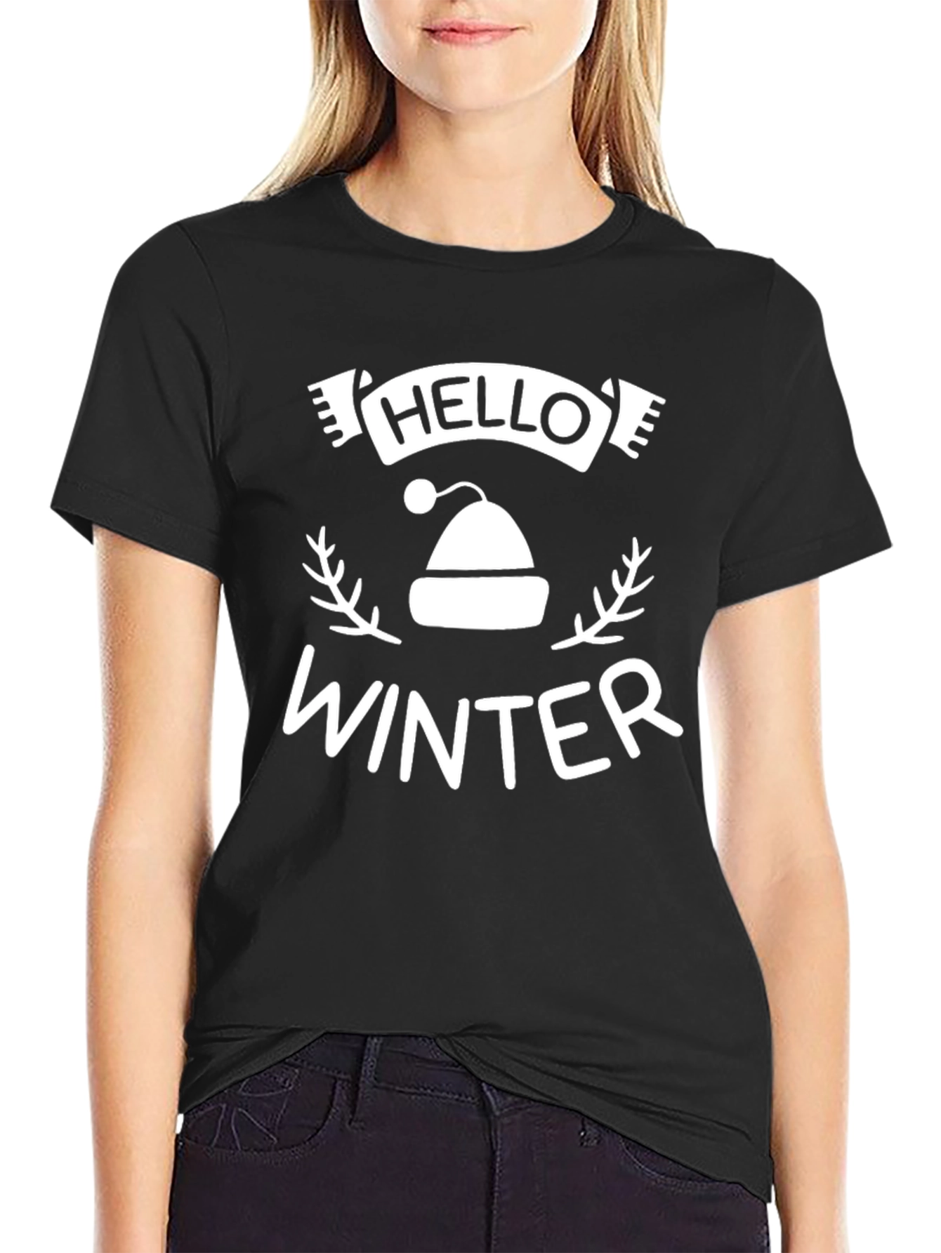 Black Hello Winter Graphic Tee - Black view 2