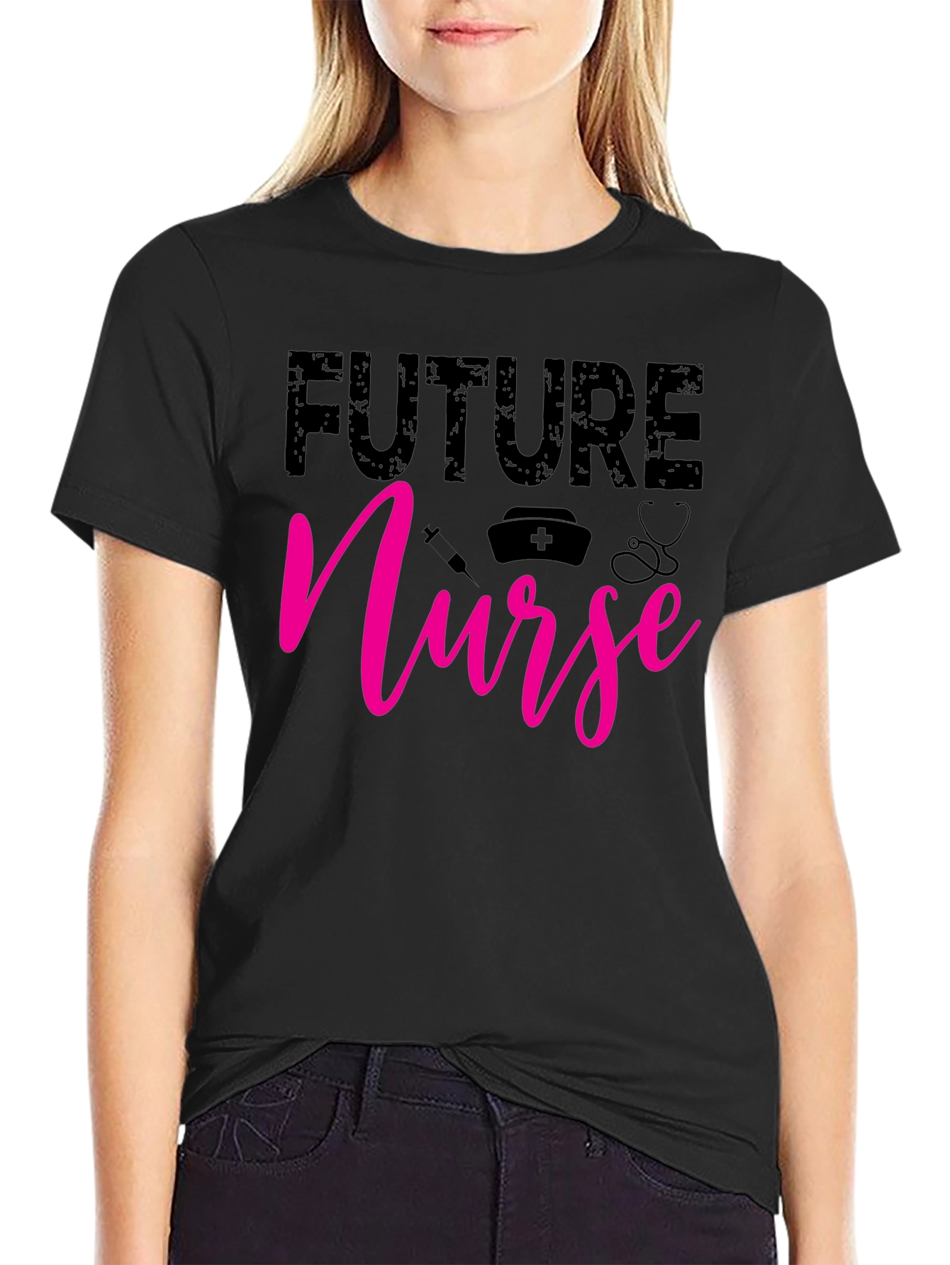 Black Future Nurse Graphic T-Shirt - Black view 2