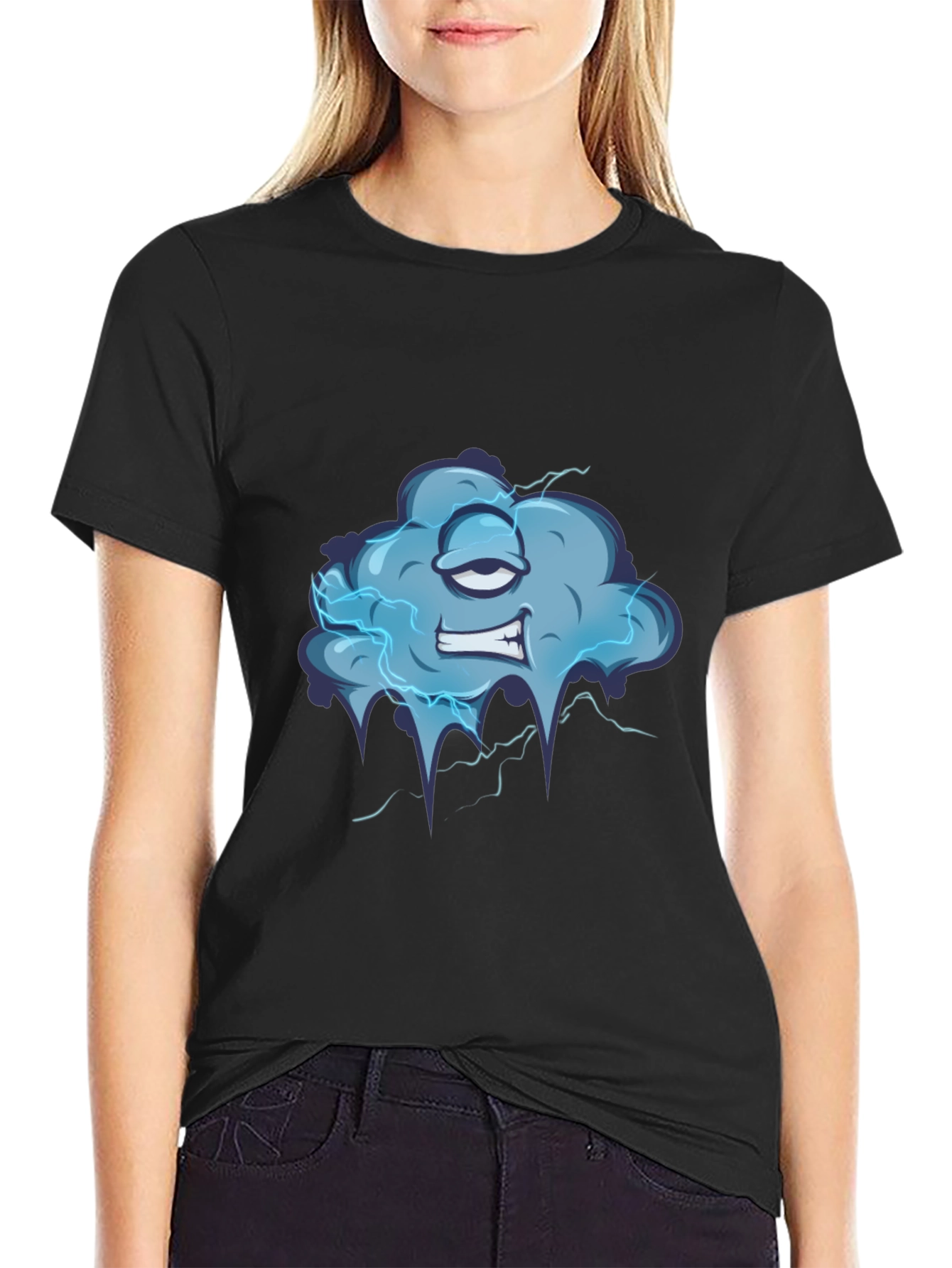 Black Cartoon Cloud Graphic Tee - Men's Black T-Shirt view 2
