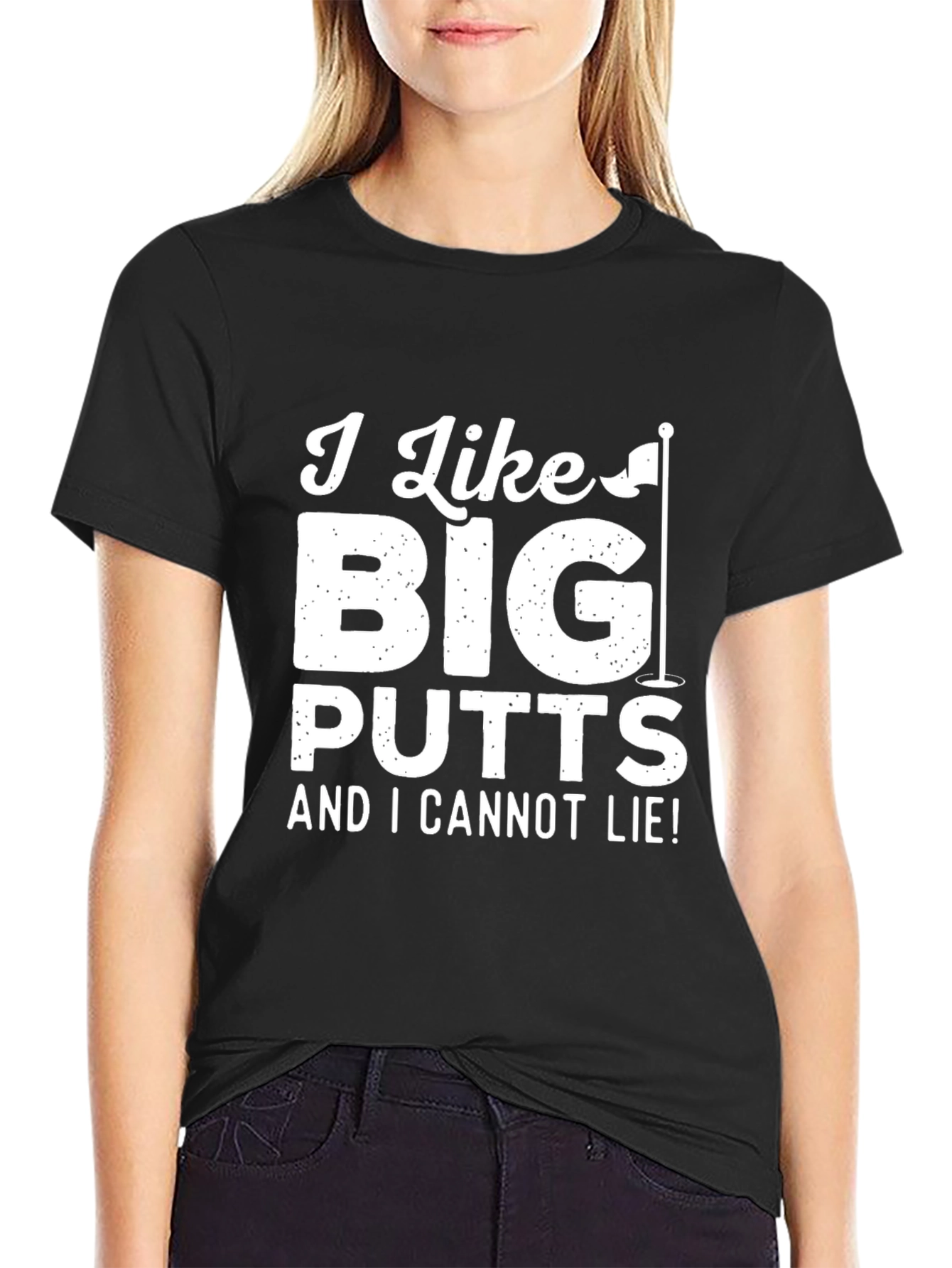 Black Golf Humor T-Shirt: I Like Big Putts view 2