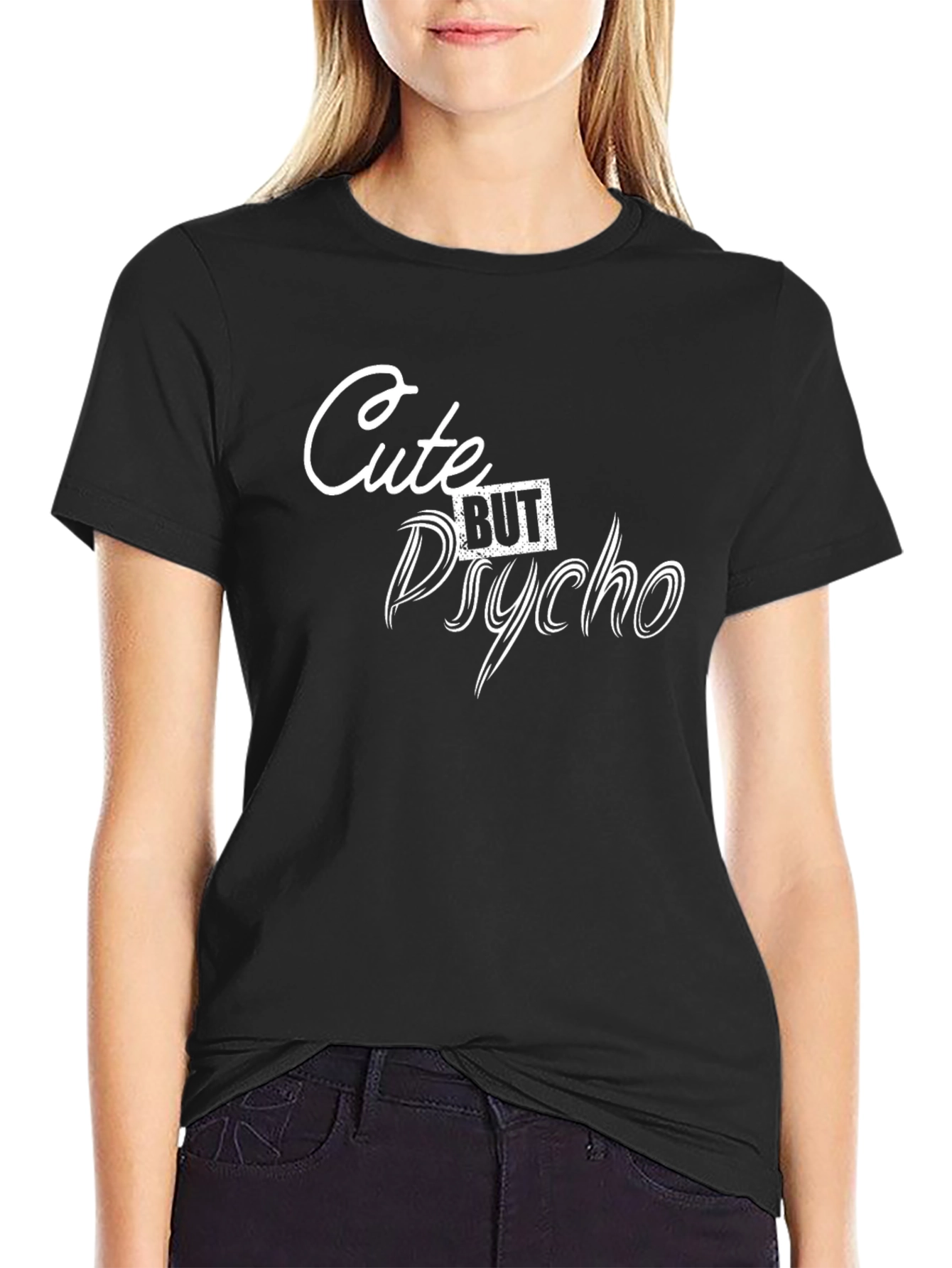 Black Cute But Psycho Graphic Tee - Black Unisex T-Shirt view 2