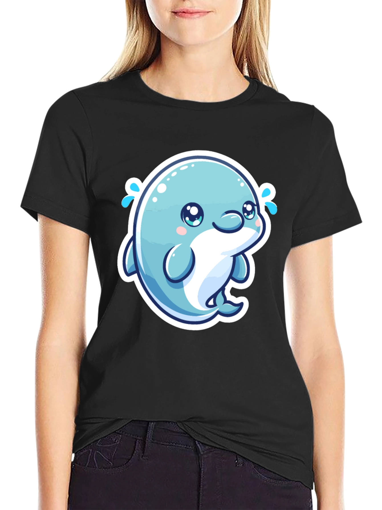 Cute Dolphin Graphic Tee - Soft Cotton Black T-Shirt - 2