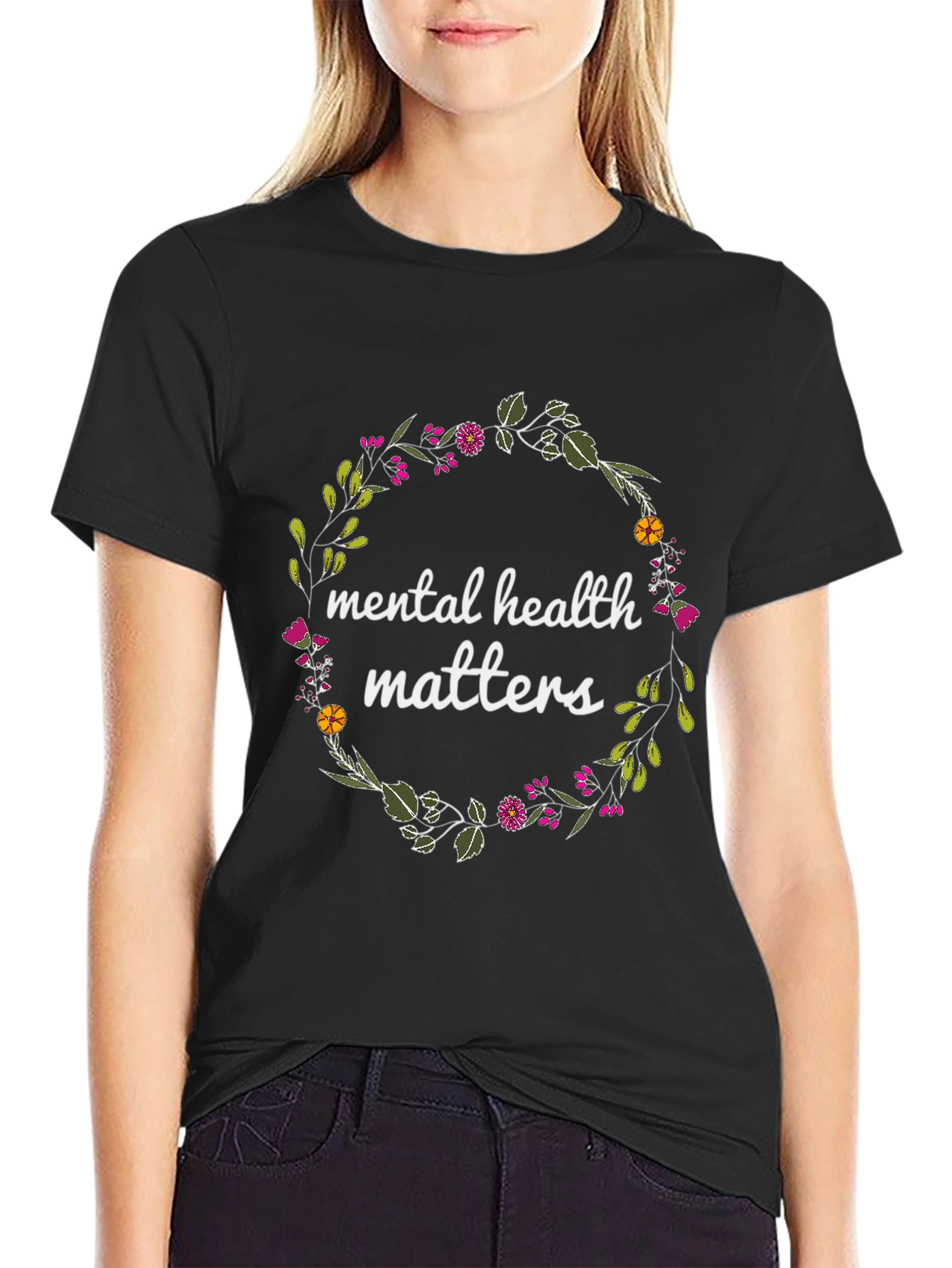 Black Mental Health Matters Floral T-Shirt view 2