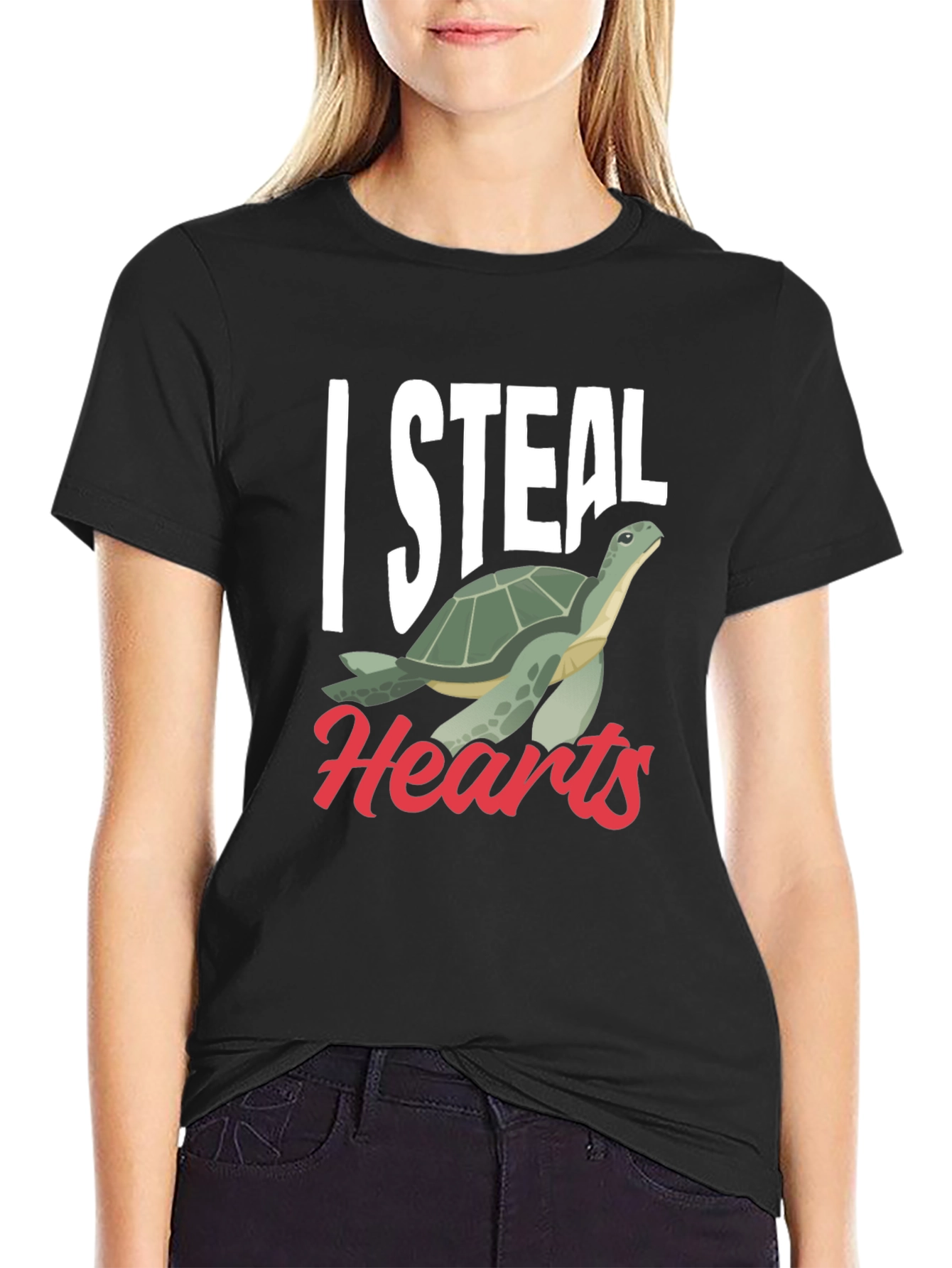 Black I Steal Hearts Turtle Graphic Black T-Shirt view 2