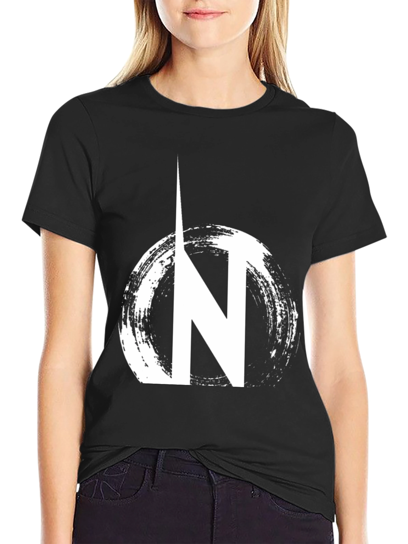 Black Black Graphic Tee: 'N' Circle Design, Casual Wear view 2