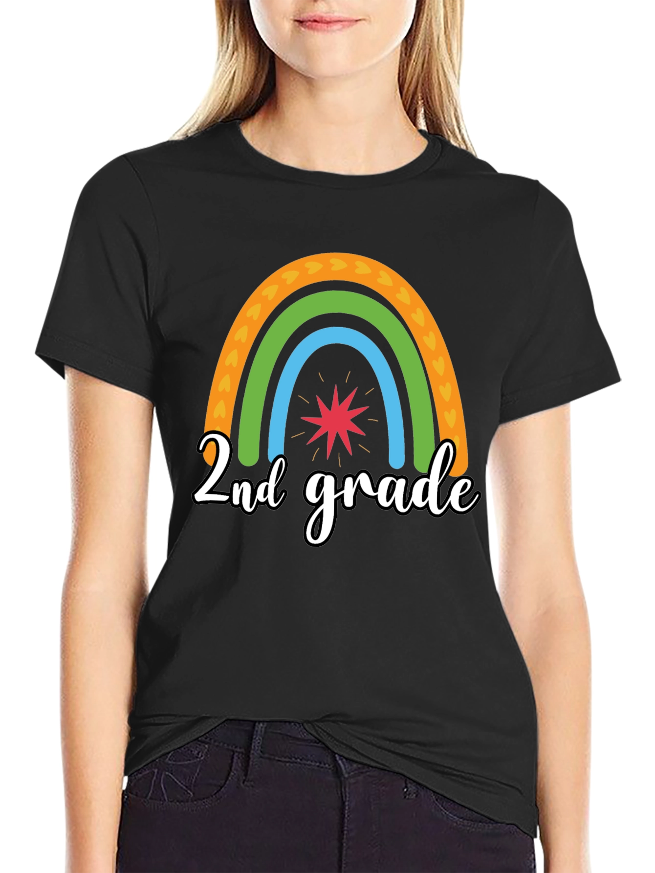 Black 2nd Grade Rainbow Graphic Tee view 2