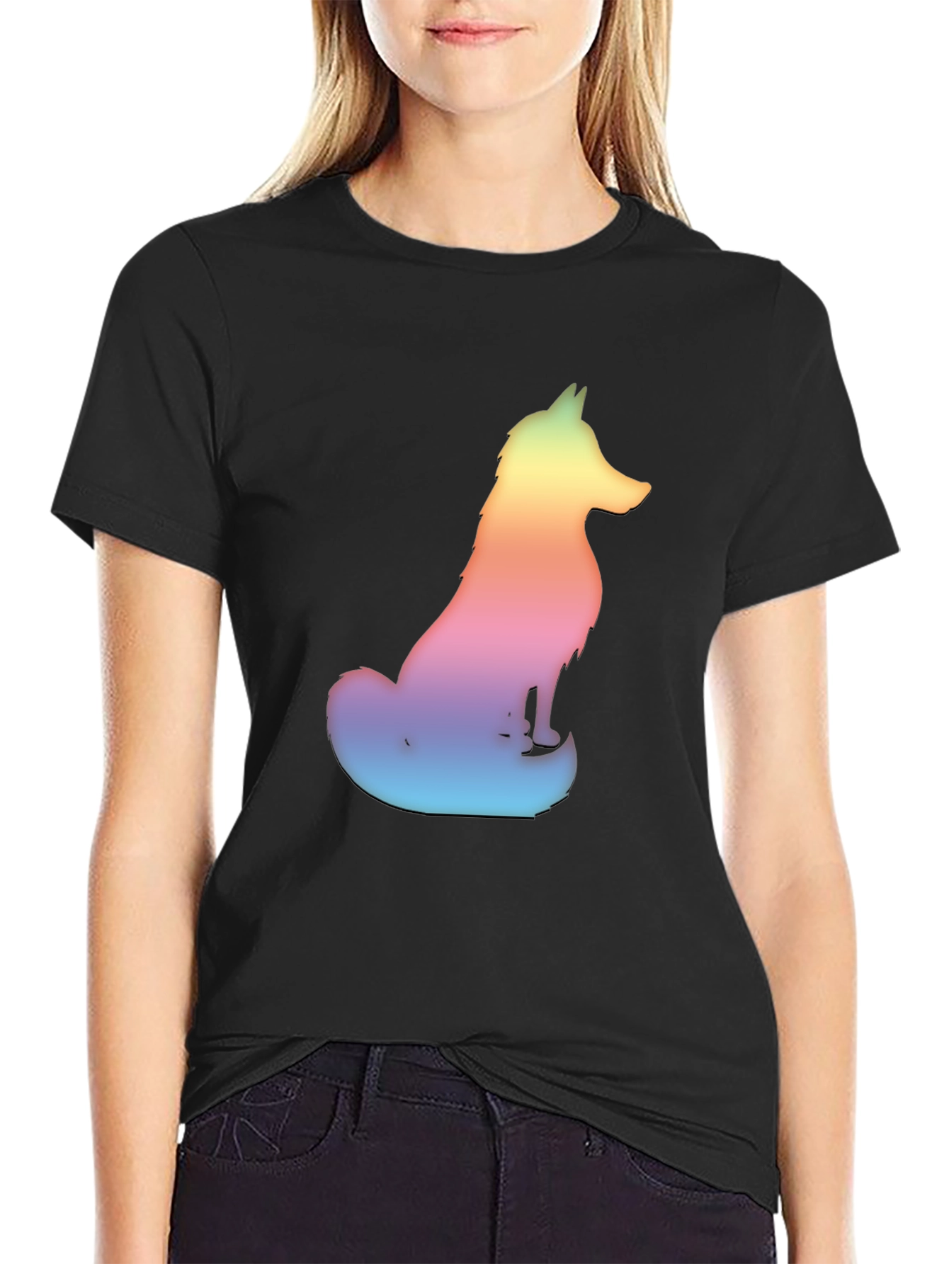 Black Rainbow Fox Graphic Tee - Men's Black T-Shirt view 2