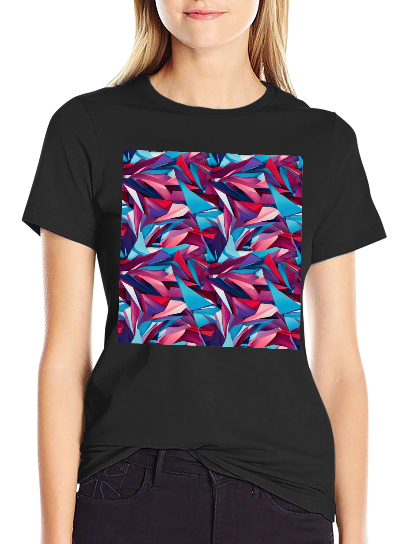 Black Abstract Geometric Pattern Black T-Shirt view 2