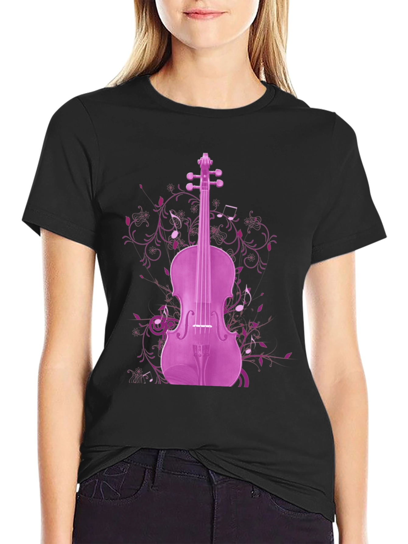 Black Musical Violin Graphic Tee - Black view 2