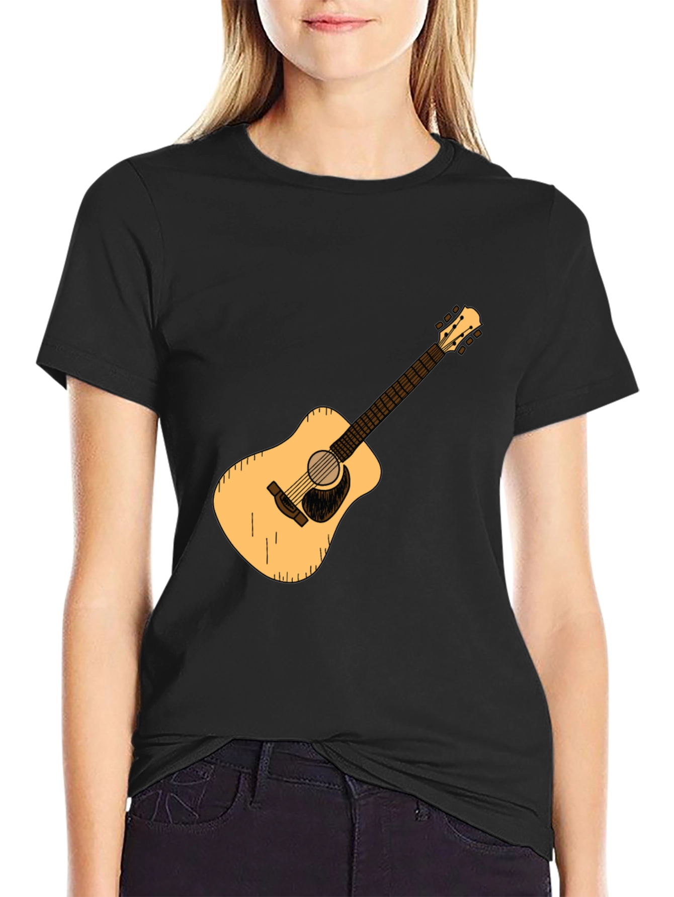 Black Guitar Graphic Tee - Black Cotton Casual T-Shirt view 2