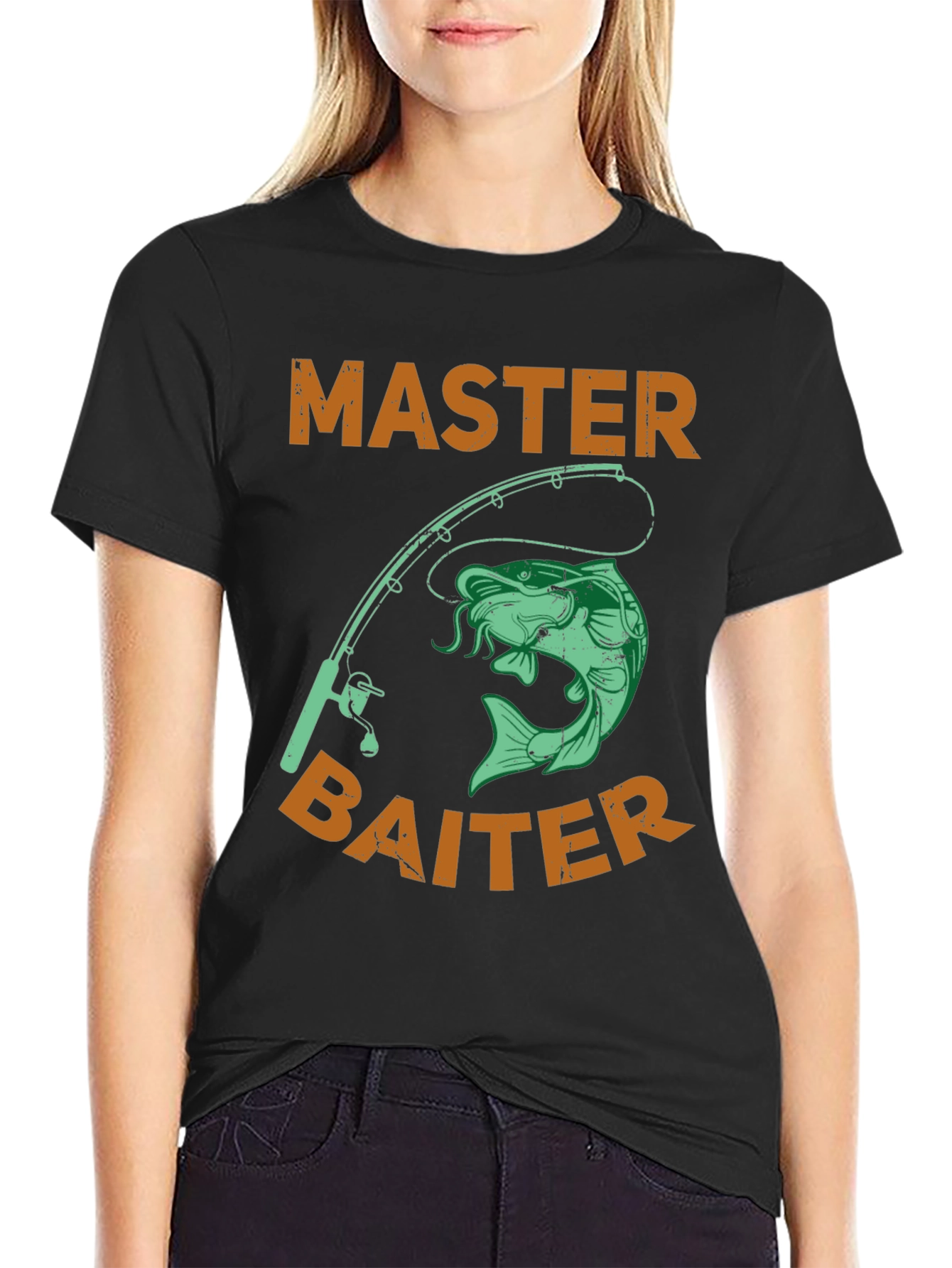 Black Master Baiter Fishing T-Shirt - Novelty Humor Tee view 2