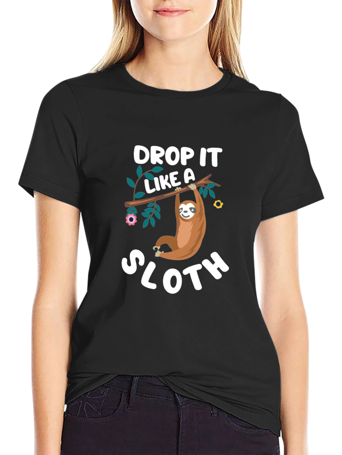 Black Drop It Like A Sloth T-Shirt - Funny Animal Tee view 2