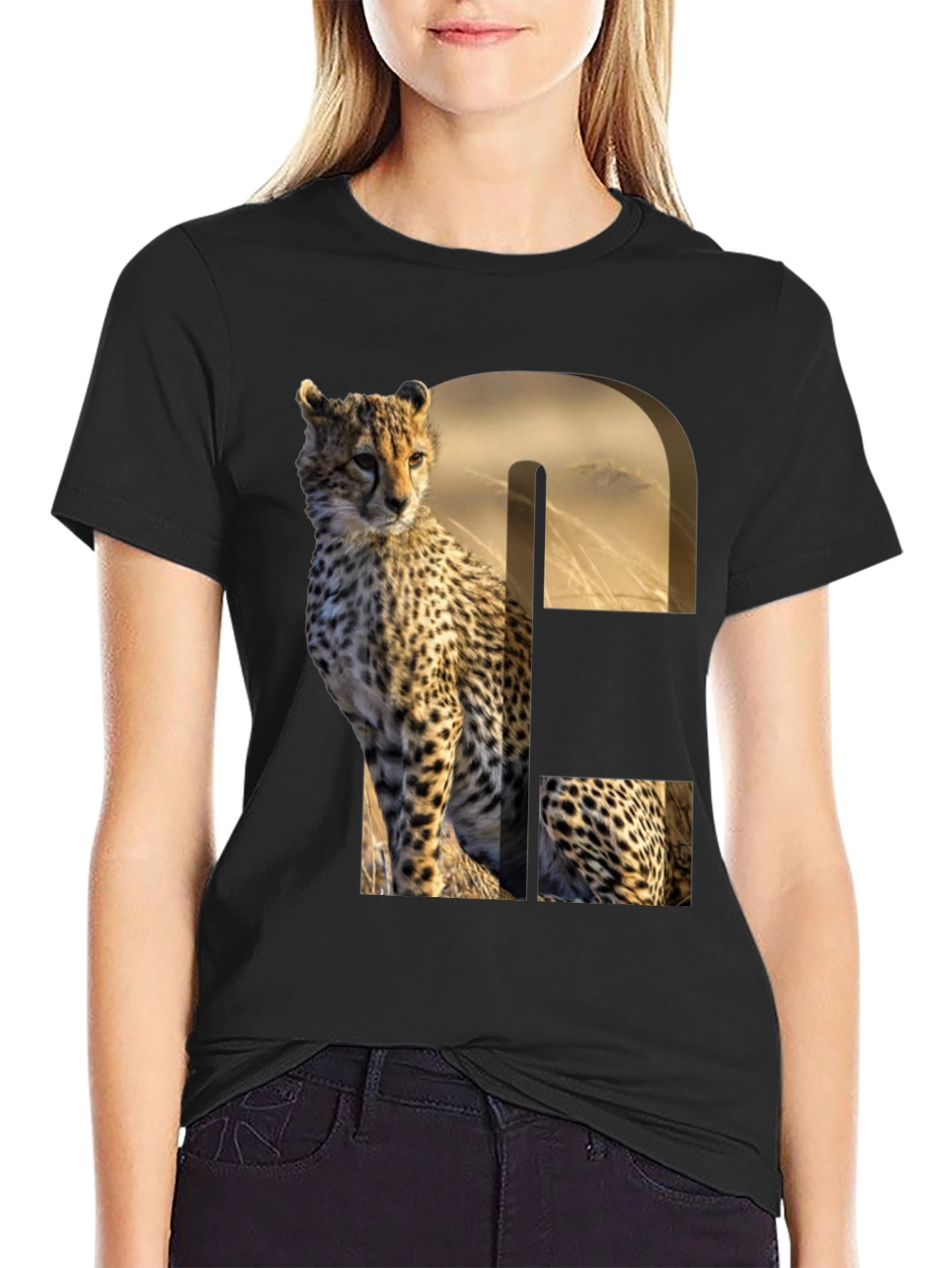 Black Cheetah Print Graphic Tee - Unique Animal Design view 2