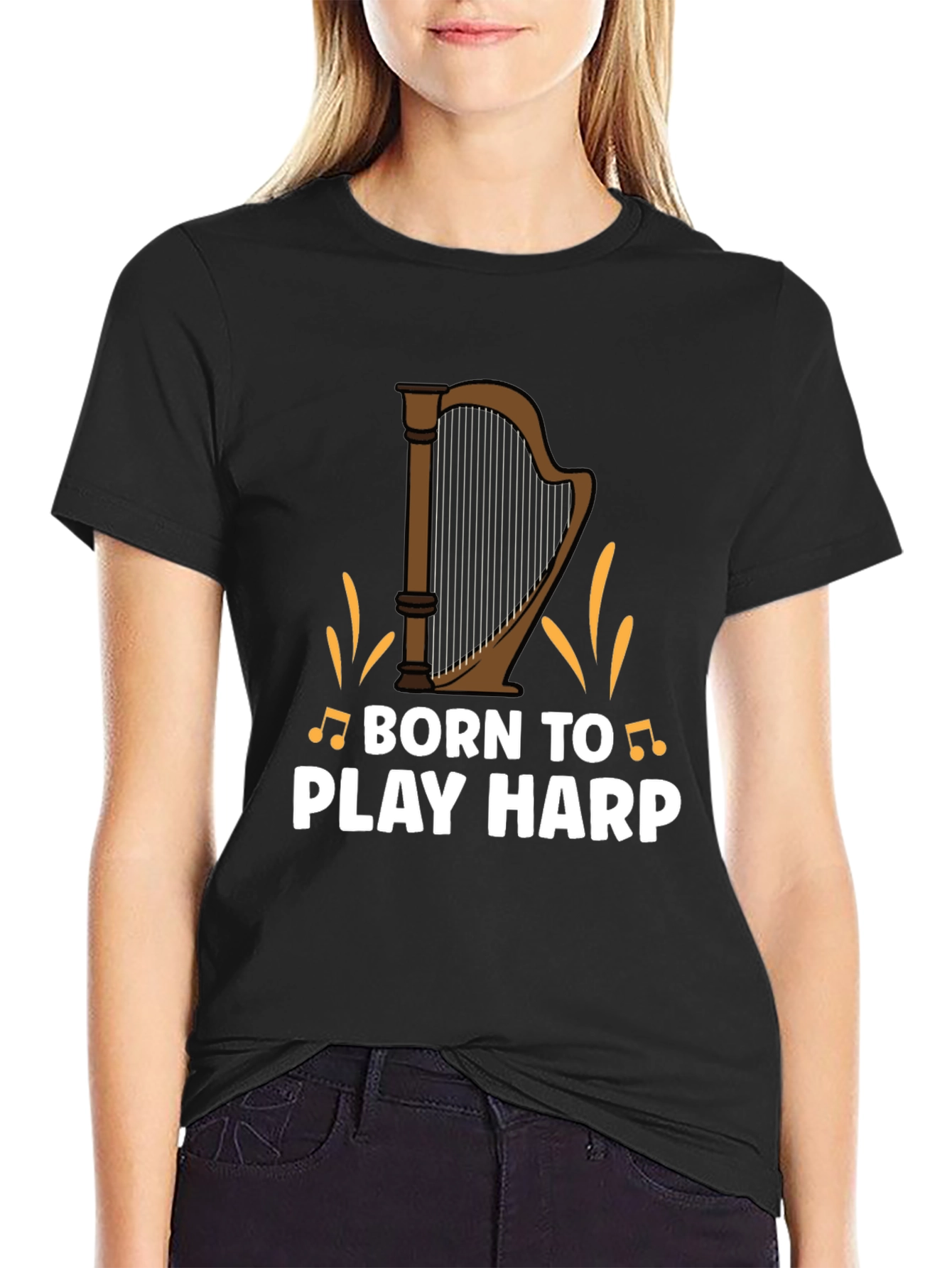 Black Born to Play Harp Graphic Tee - Musician's Shirt view 2