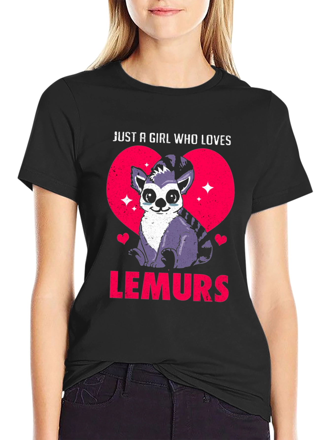 Black Just a Girl Who Loves Lemurs T-Shirt view 2