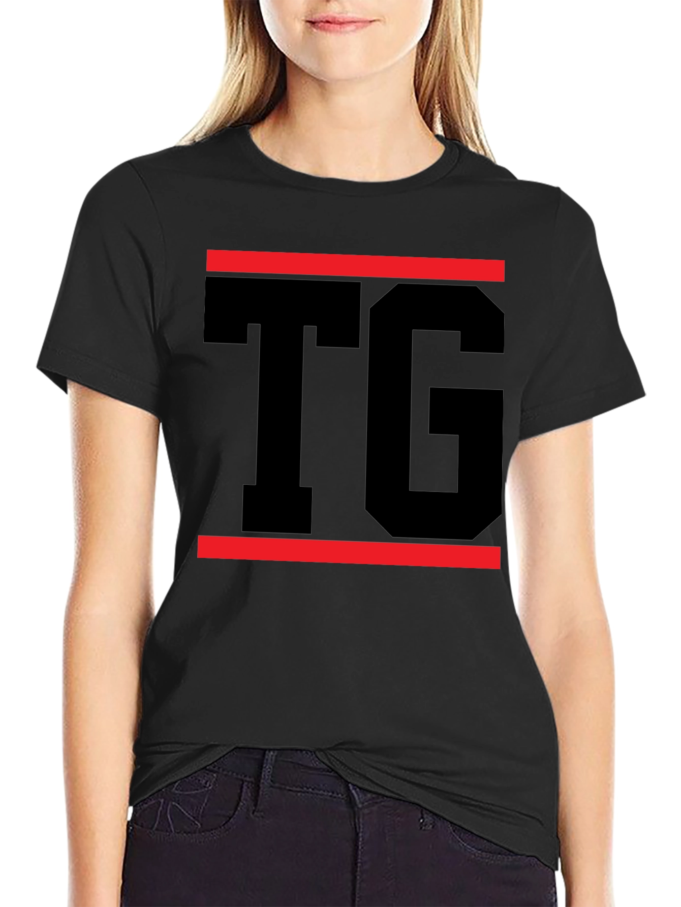 Black Black T-Shirt with Bold TG Graphic Design view 2