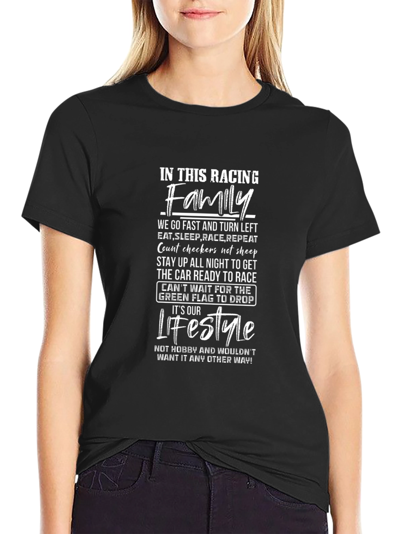 Black Racing Family Lifestyle T-Shirt - Fast, Funny, Unique view 2